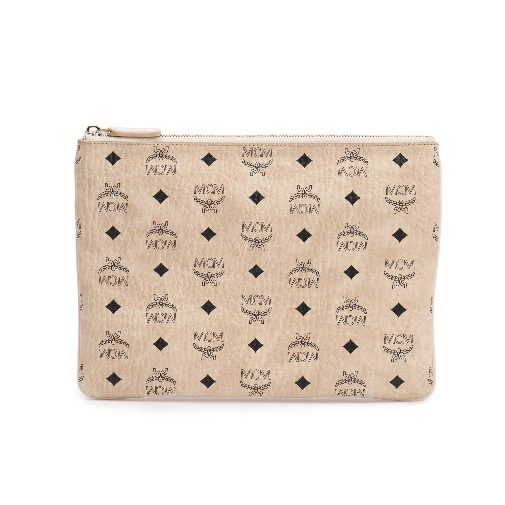 MCM Neutral leather Trimmed Visetos Coated Canvas Medium Crossbody Pouch