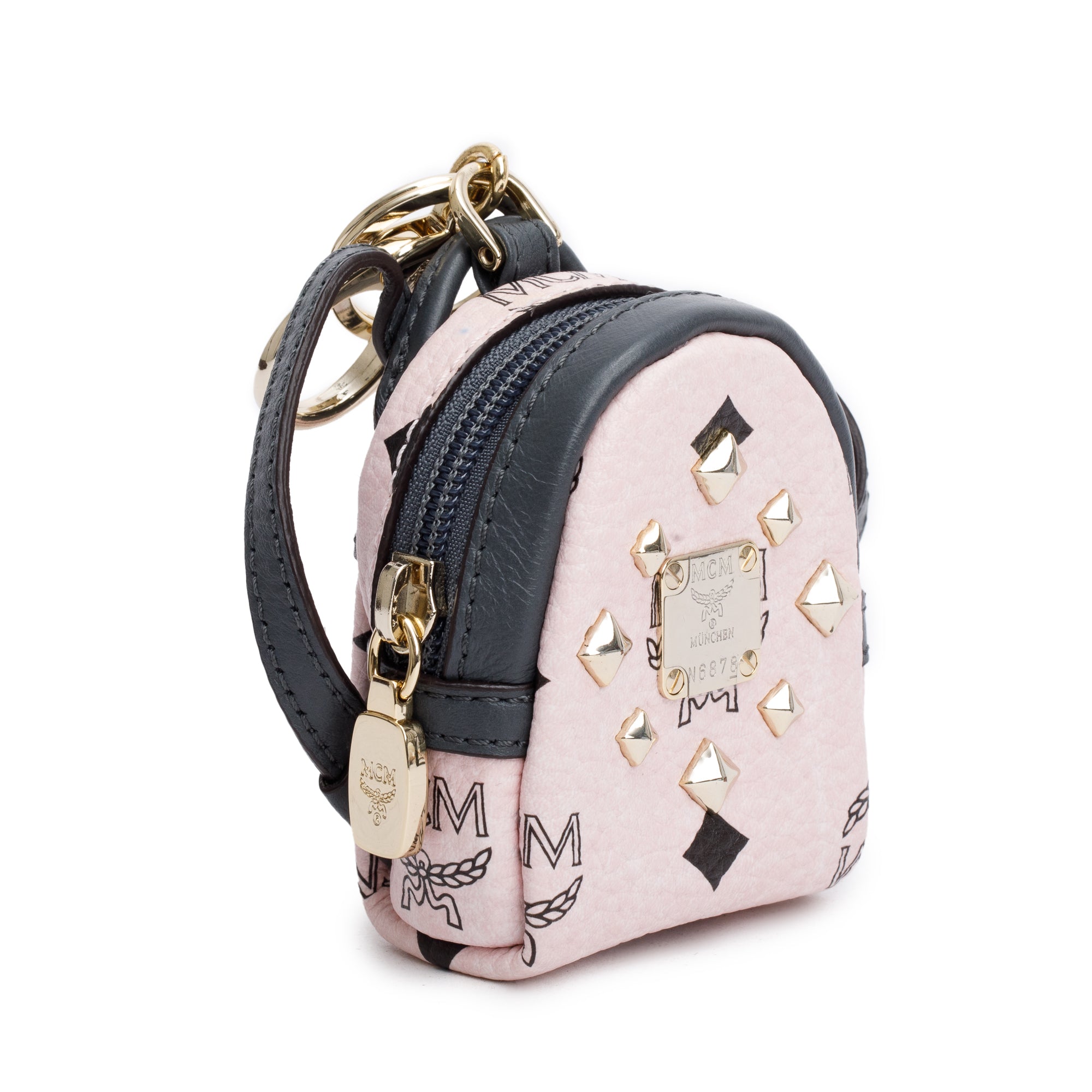 MCM Pink Visetos Backpack Coin Pouch Key Ring