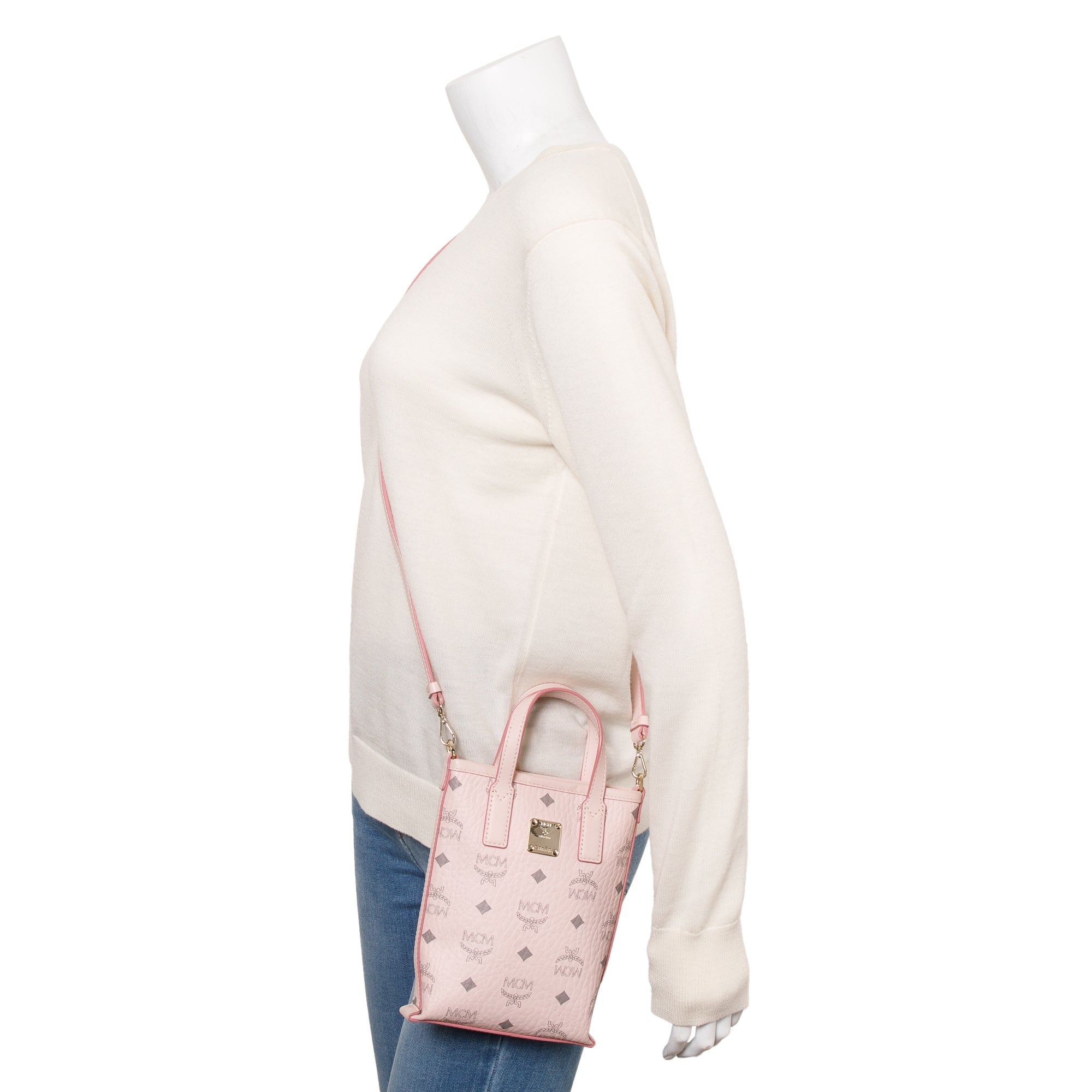 MCM Pink Visetos Canvas Nappa Leather Mini Aren Crossbody Bag