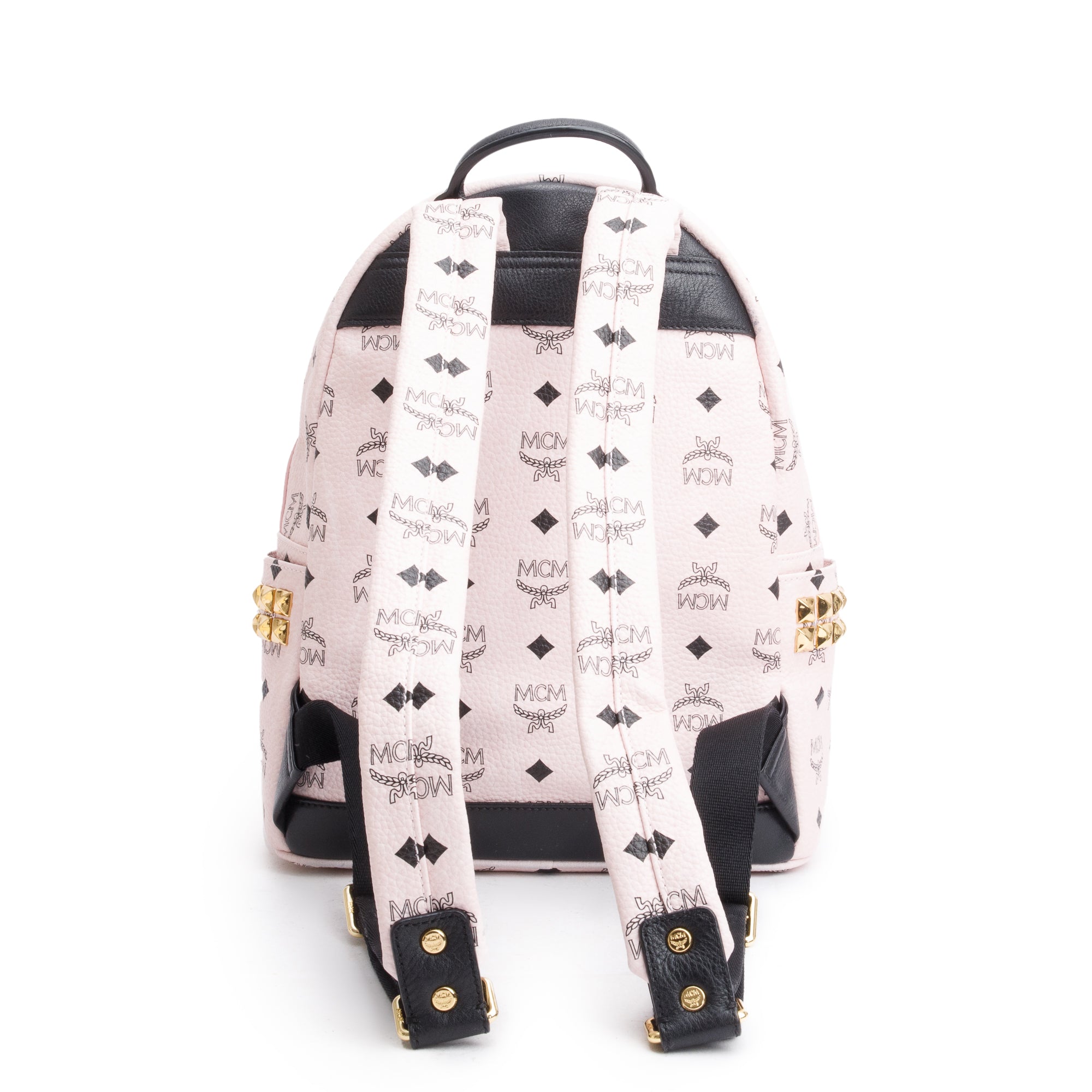 MCM Pink Visetos Side Studs Small Stark Backpack