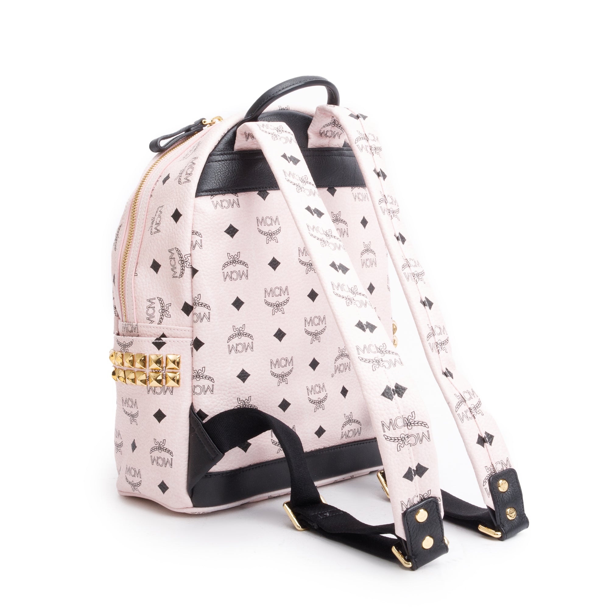 MCM Pink Visetos Side Studs Small Stark Backpack
