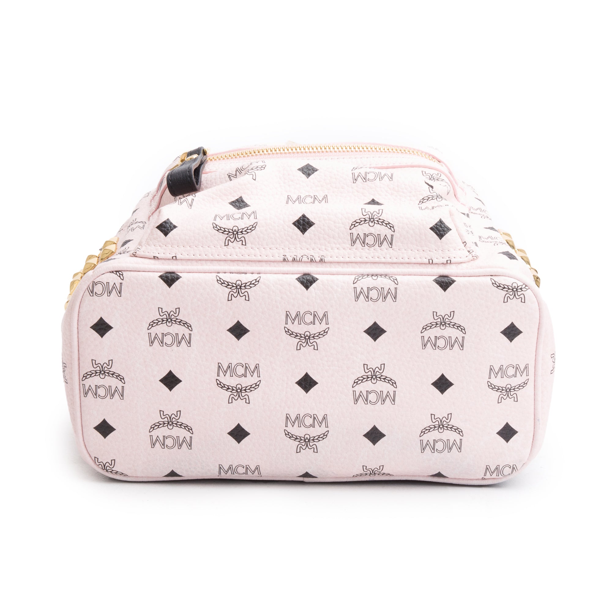 MCM Pink Visetos Side Studs Small Stark Backpack