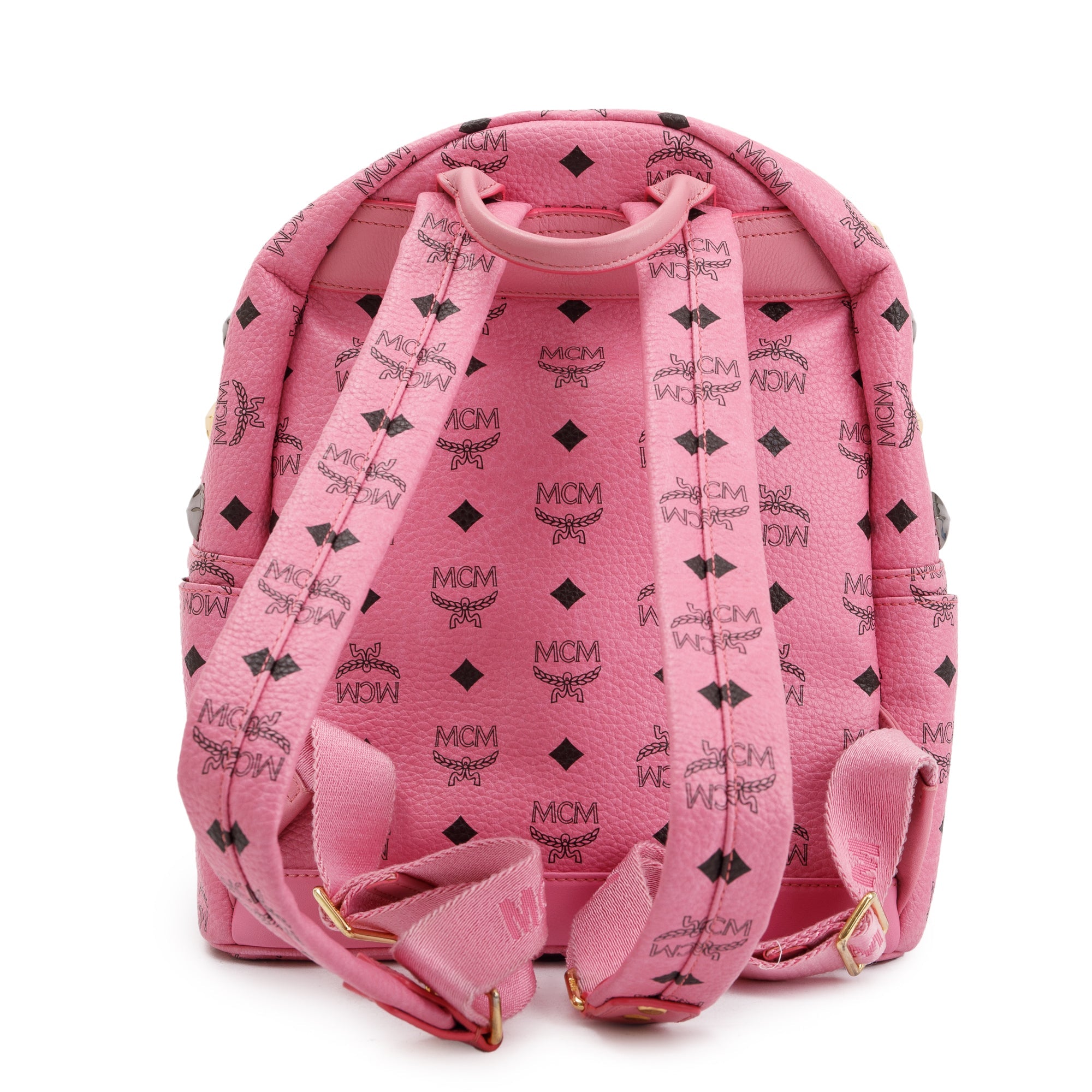 MCM Pink Visetos Studded Colorblock Stark Small Backpack