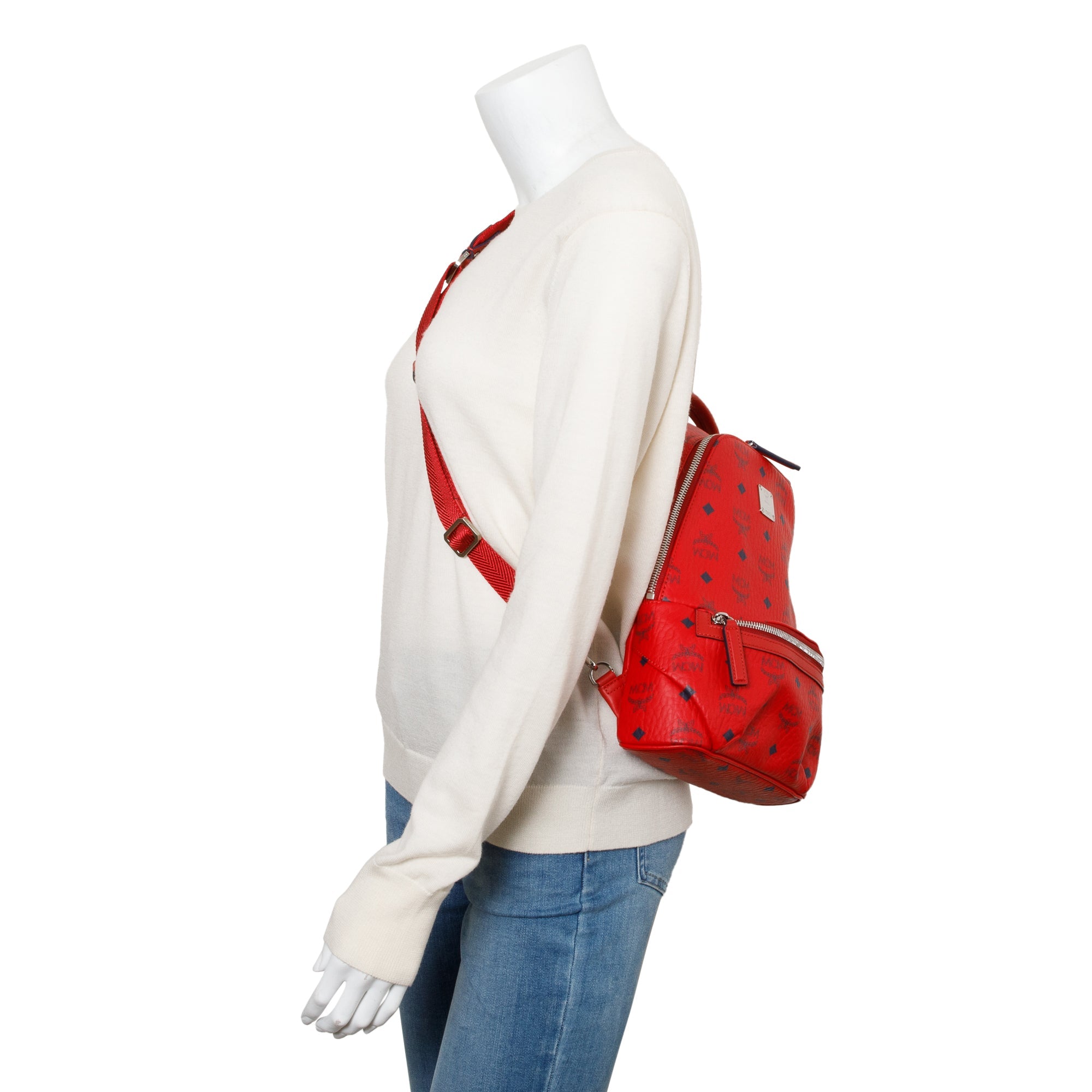 MCM Red Visetos Sling Small Backpack