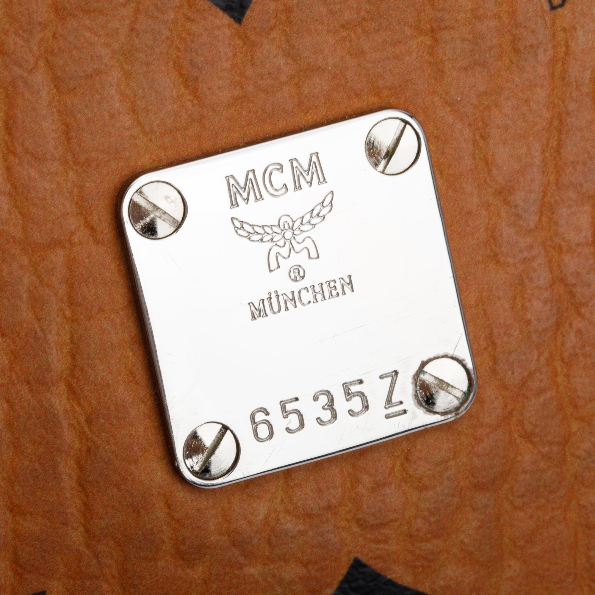 MCM White & Cognac Visetos Black Leather Anya Shopper Tote