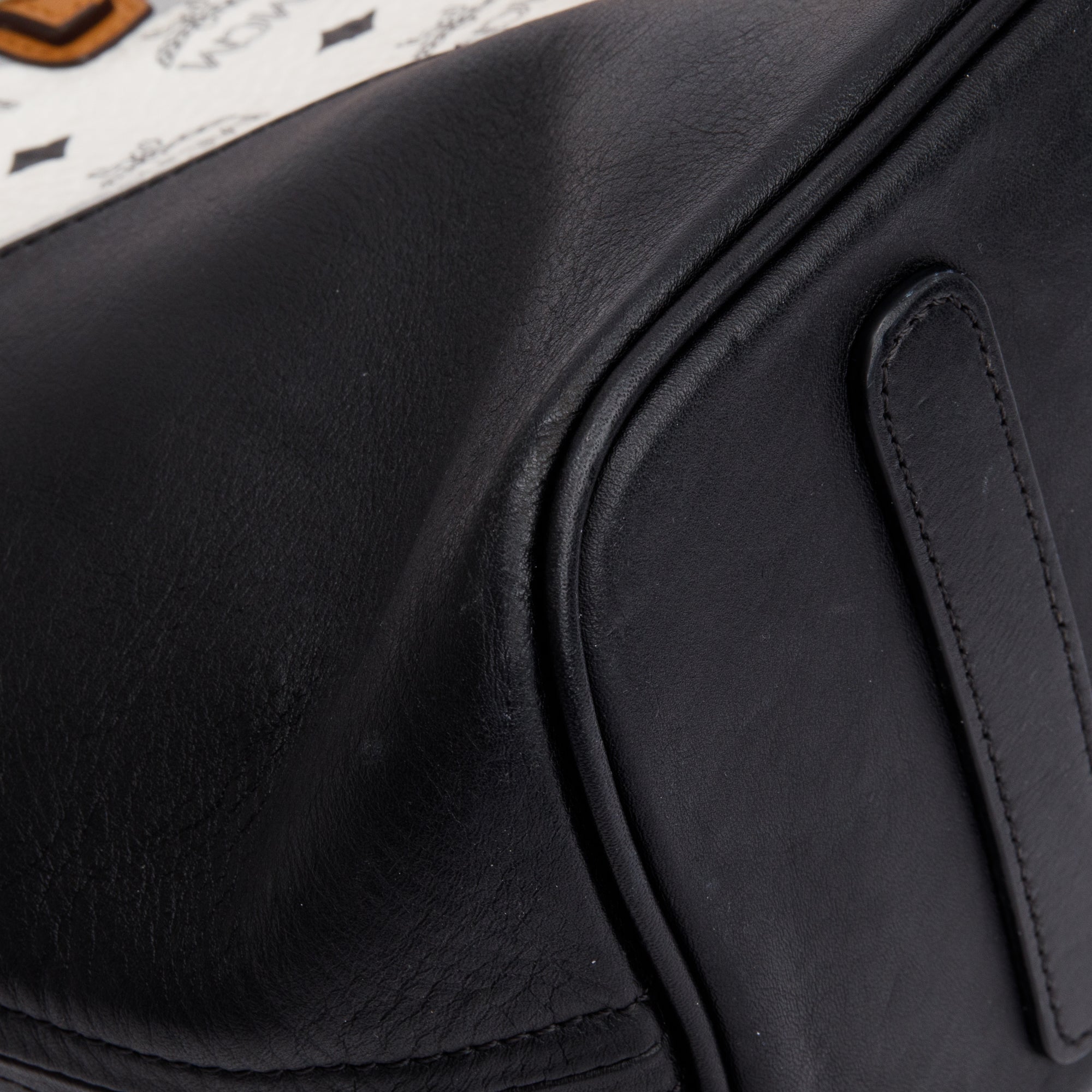 MCM White & Cognac Visetos Black Leather Anya Shopper Tote