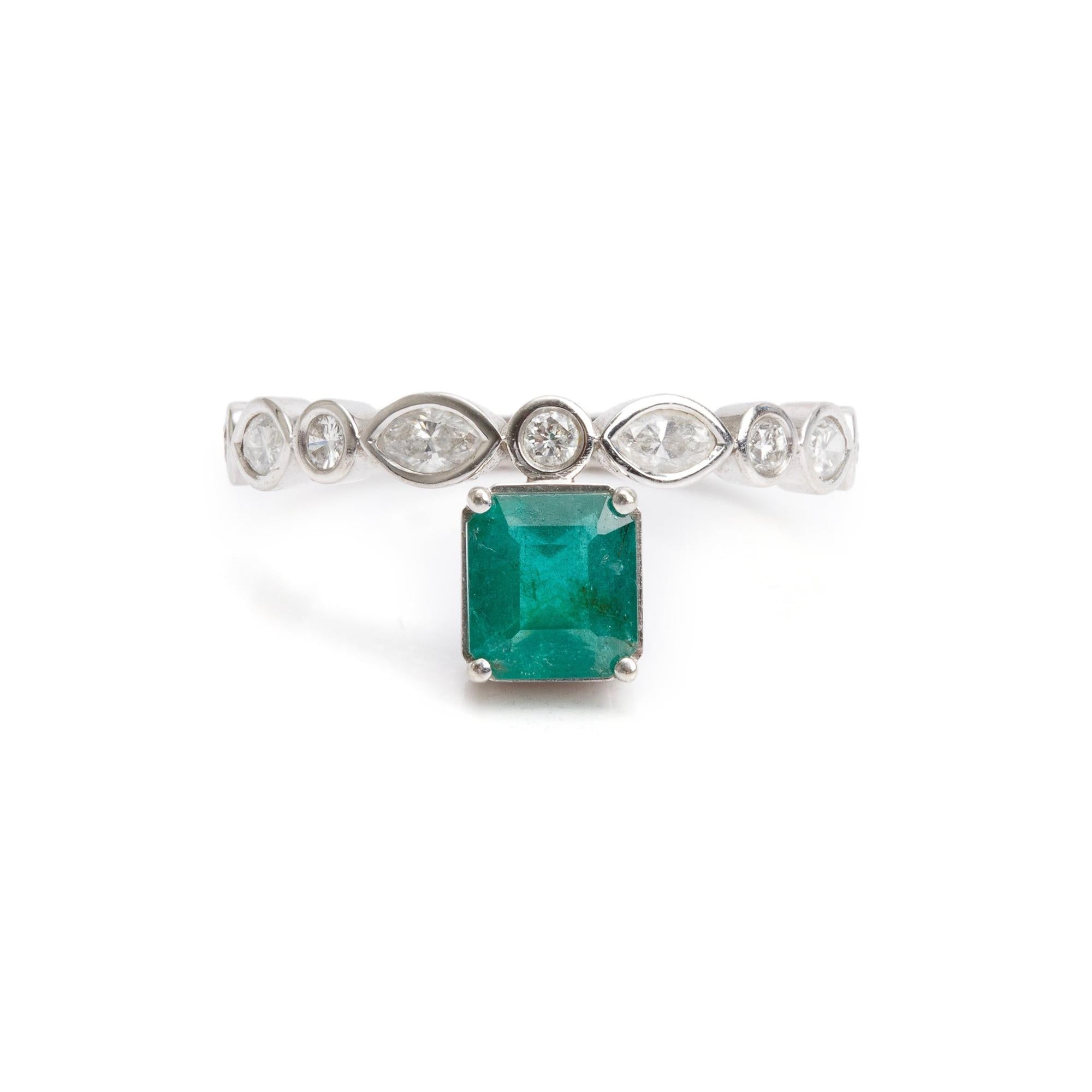 Mark Lash 18k White Gold Emerald & Diamond Ring, Size 7