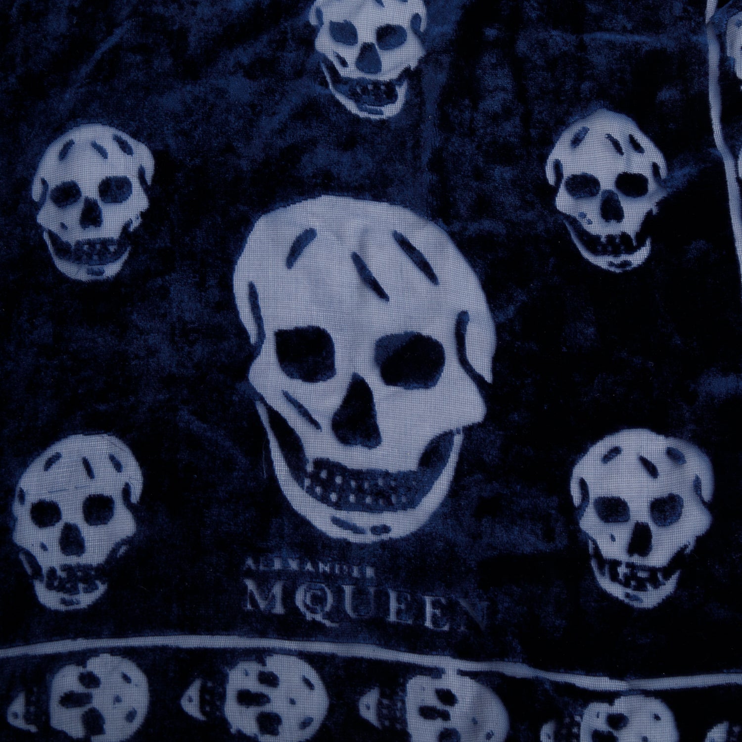 Alexander McQueen Blue Skull Printed Velvet Silk Scarf