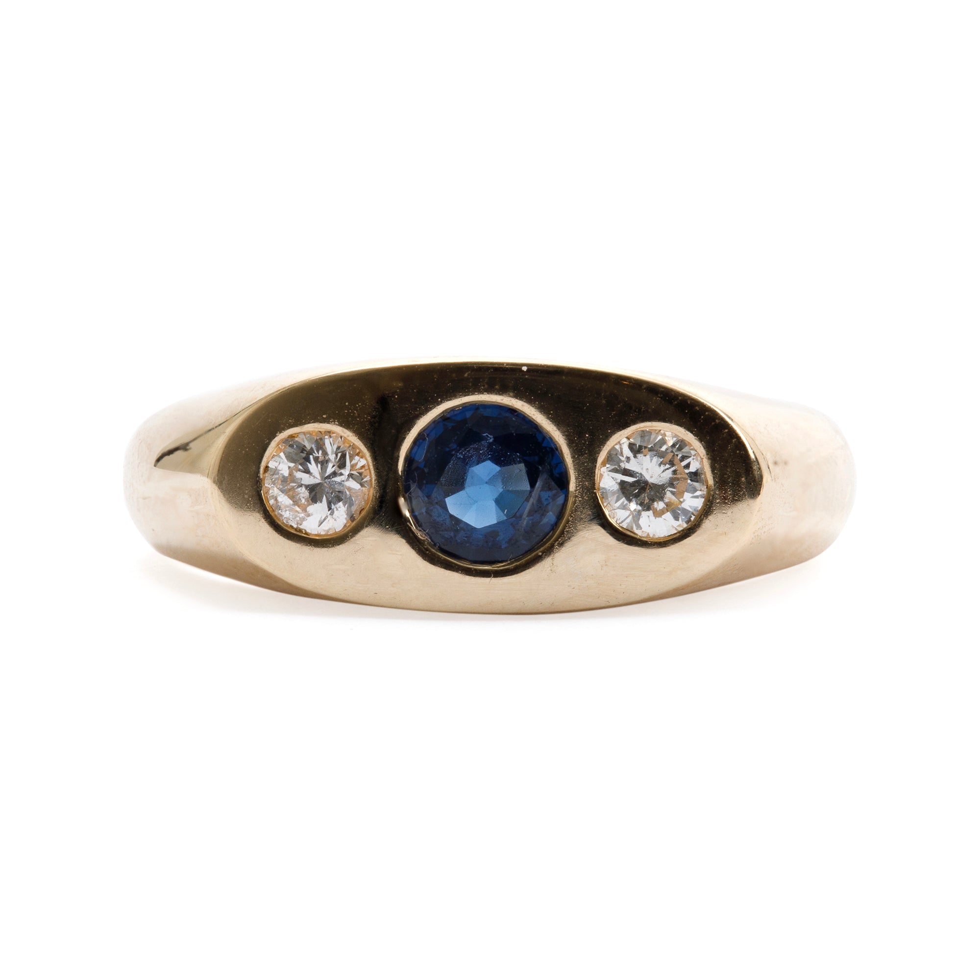 Men's 14k Yellow Gold Sapphire & Diamond 3-Stone Ring