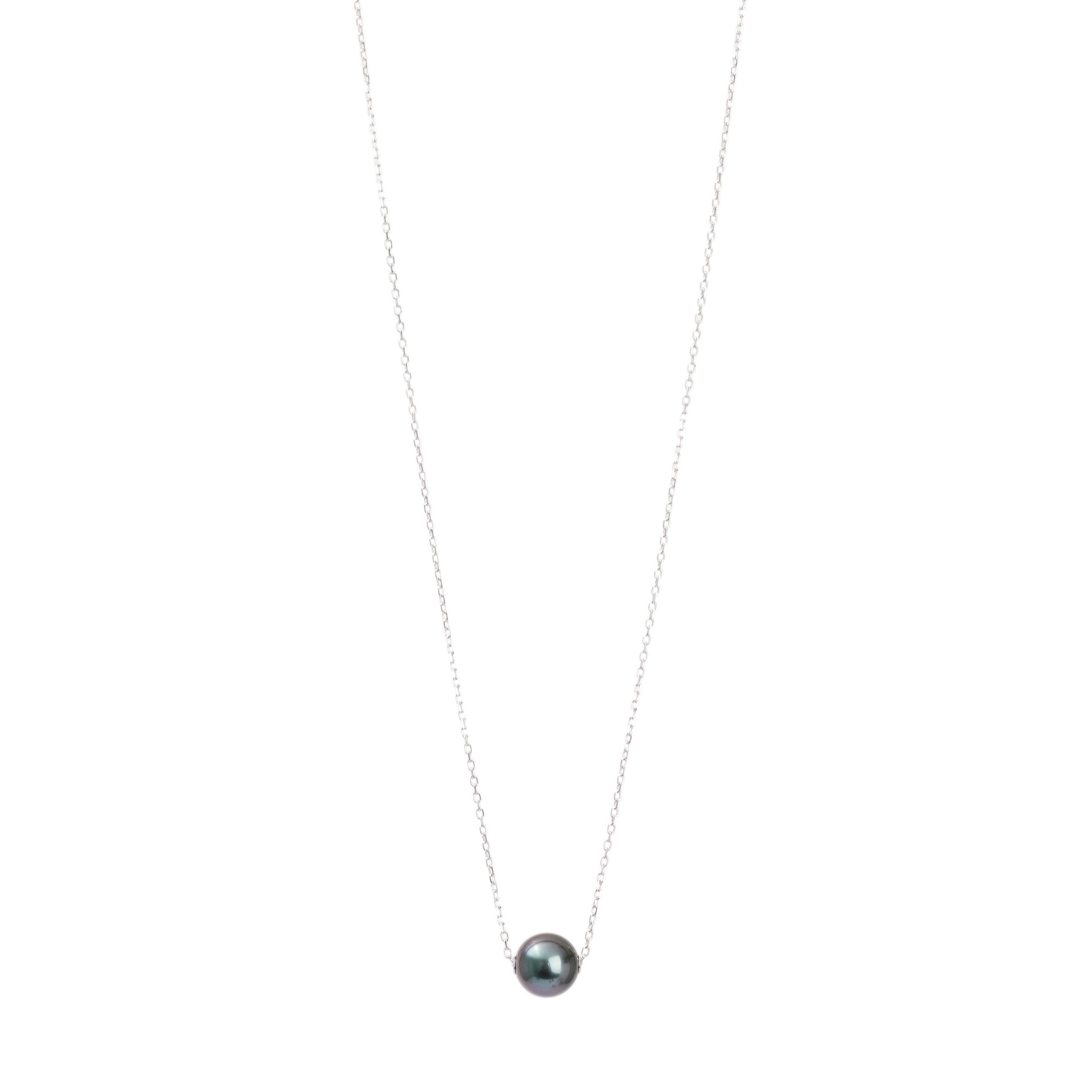 Mikimoto 18k White Gold 10MM Black South Sea Pearl Pendant Necklace w/ Box & Certificate