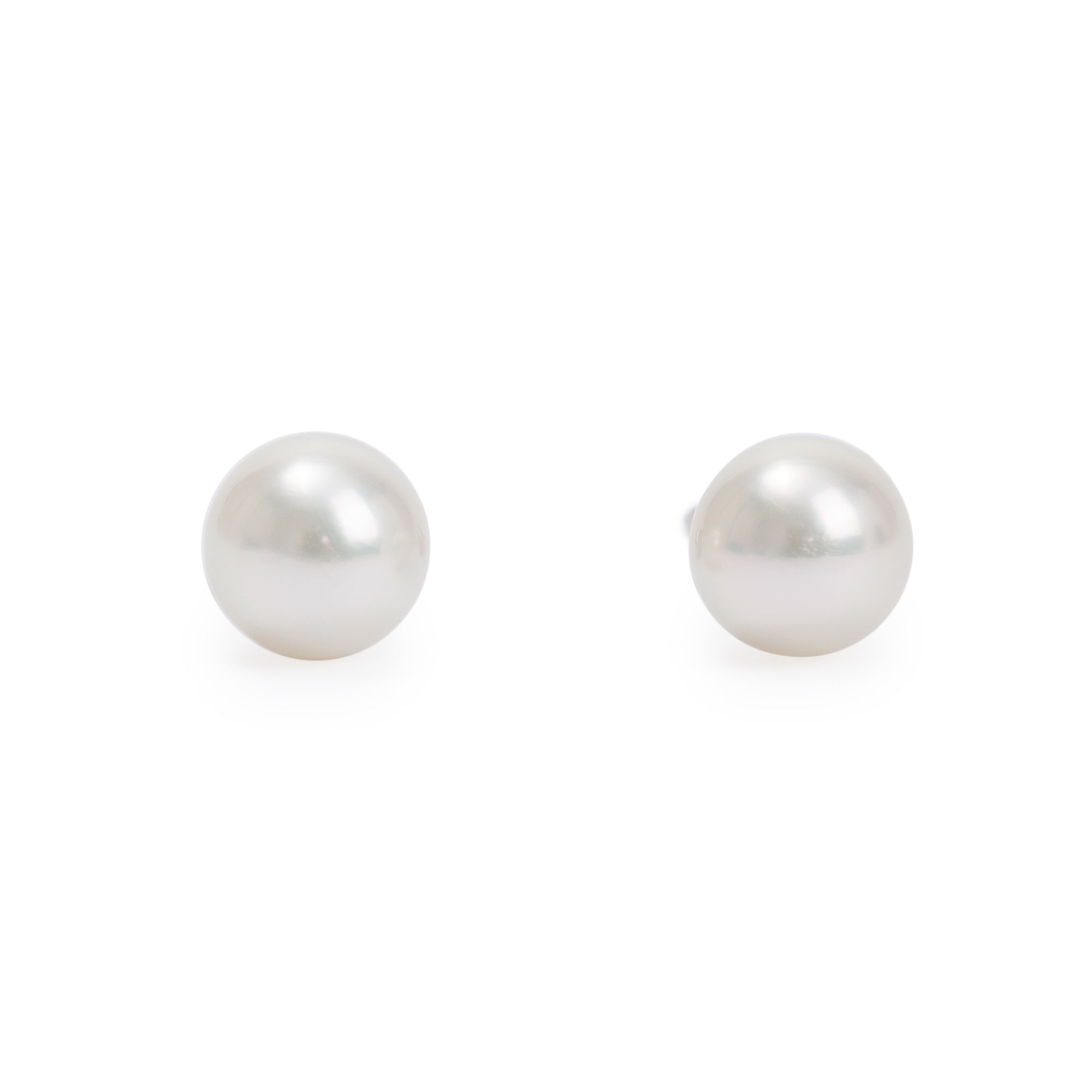 Mikimoto 18k White Gold 7MM Akoya Pearl Stud Earrings w/ Box & Certificate
