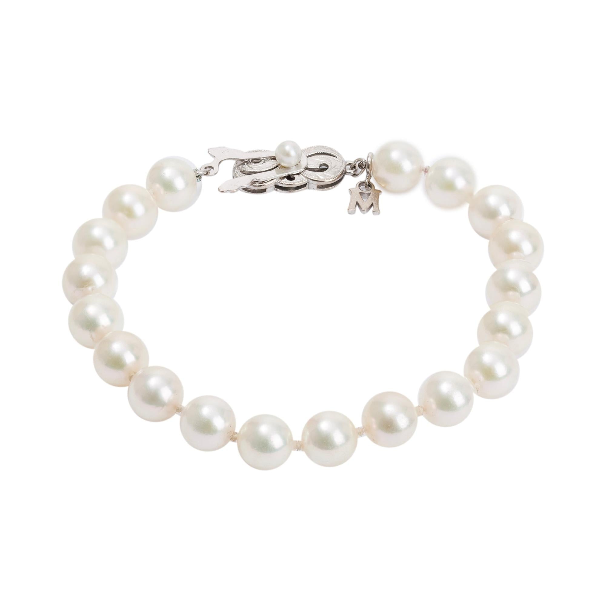 Mikimoto 18k White Gold Clasp Akoya Pearl Bracelet