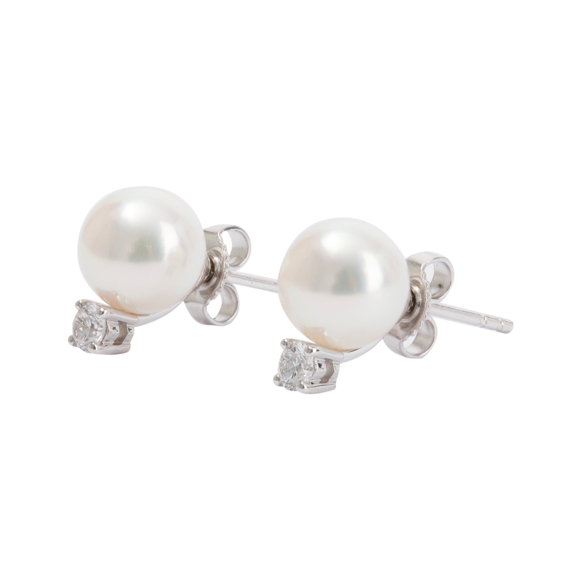 Mikimoto 18k White Gold Diamond & Akoya Pearl Stud Earrings