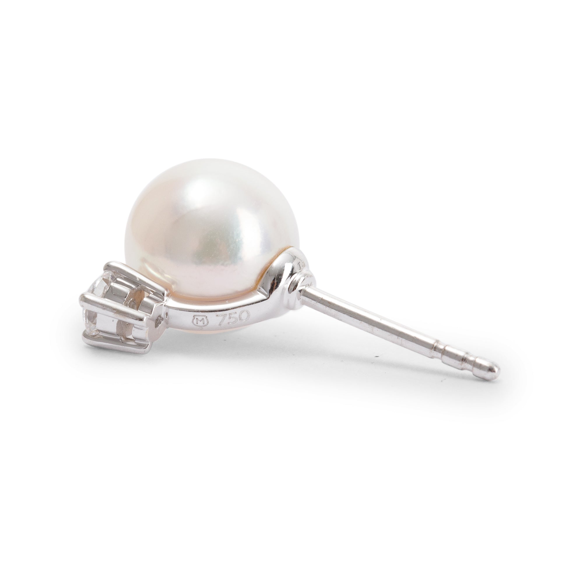 Mikimoto 18k White Gold Diamond & Akoya Pearl Stud Earrings