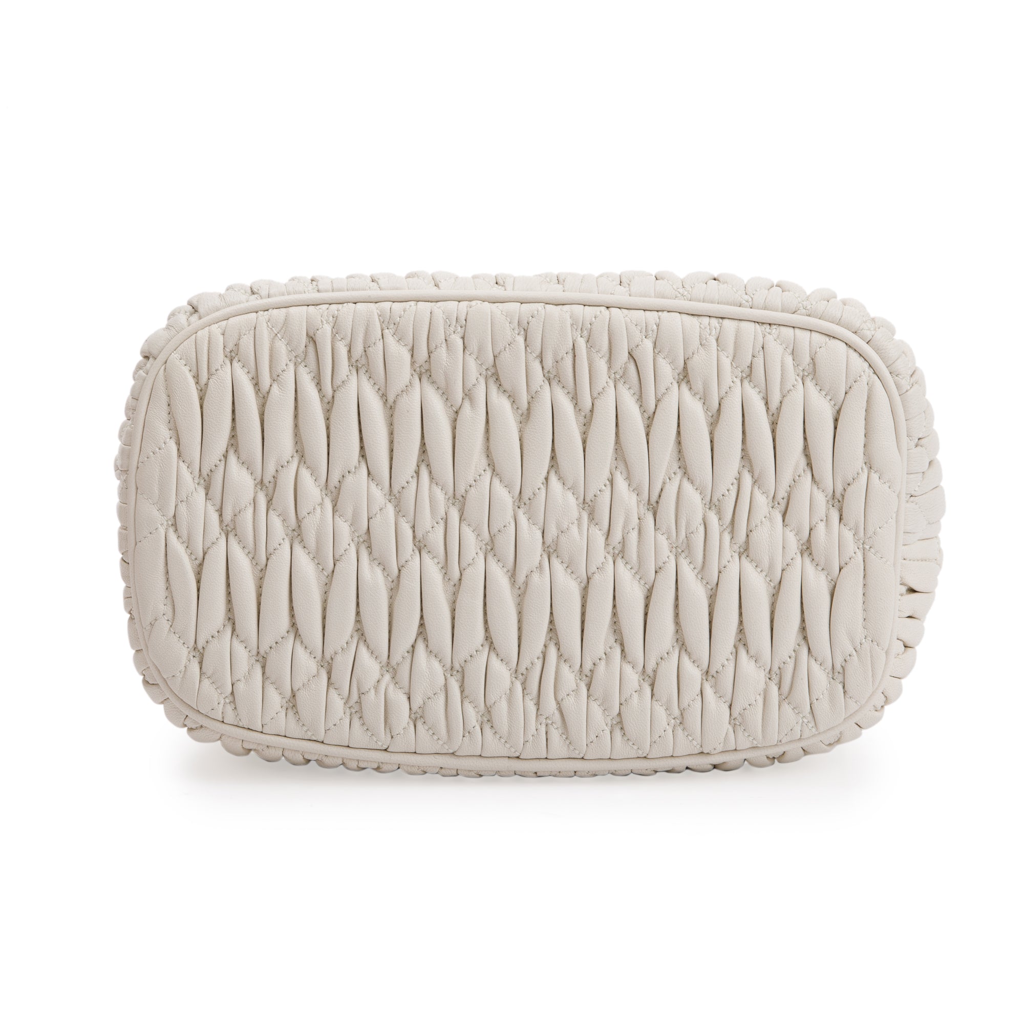 Miu Miu 2020 White Matelasse Nappa Crystal Drawstring Bucket Bag w/ Strap & Authenticity Card