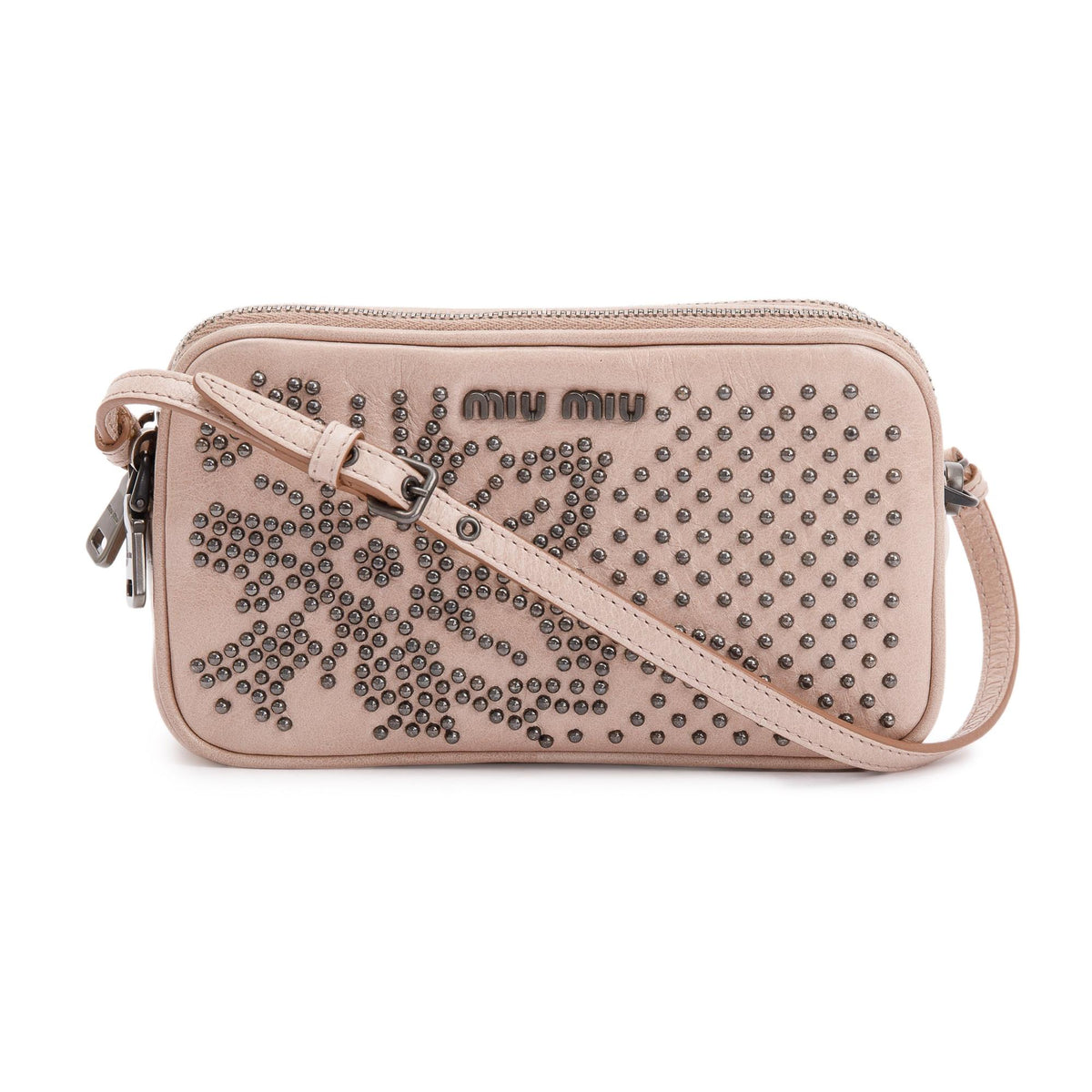 Miu Miu Beige Vitello Shine Studded Wristlet Bag w/ Box – OLIVER'S