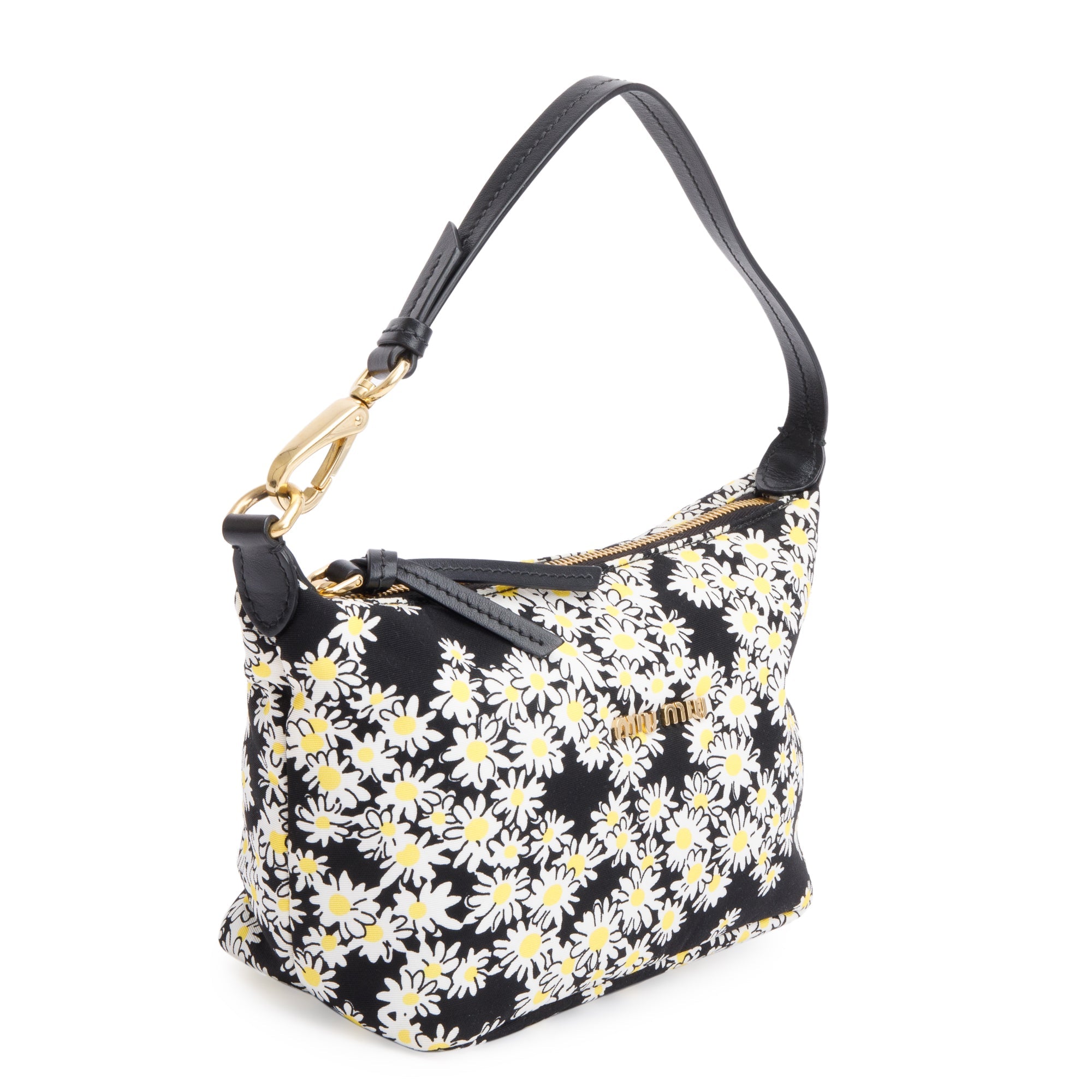 Miu Miu Black Floral Print Nylon Spirit Cire Shoulder Bag