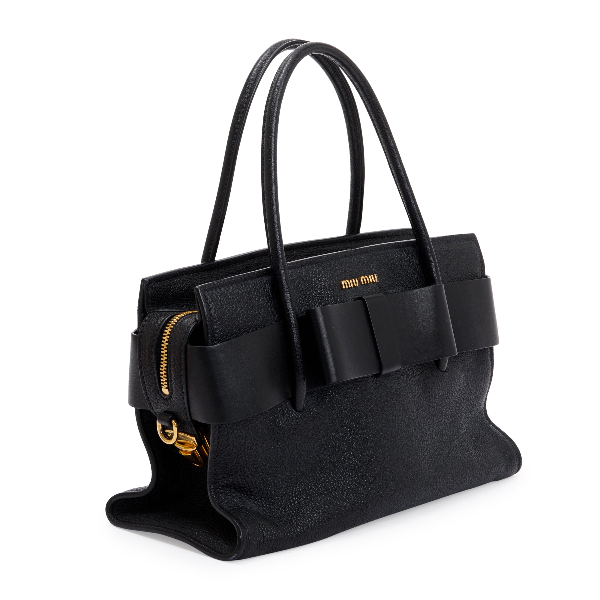 Miu Miu Black Leather Madras Fiocco Bow Tote w/ Strap