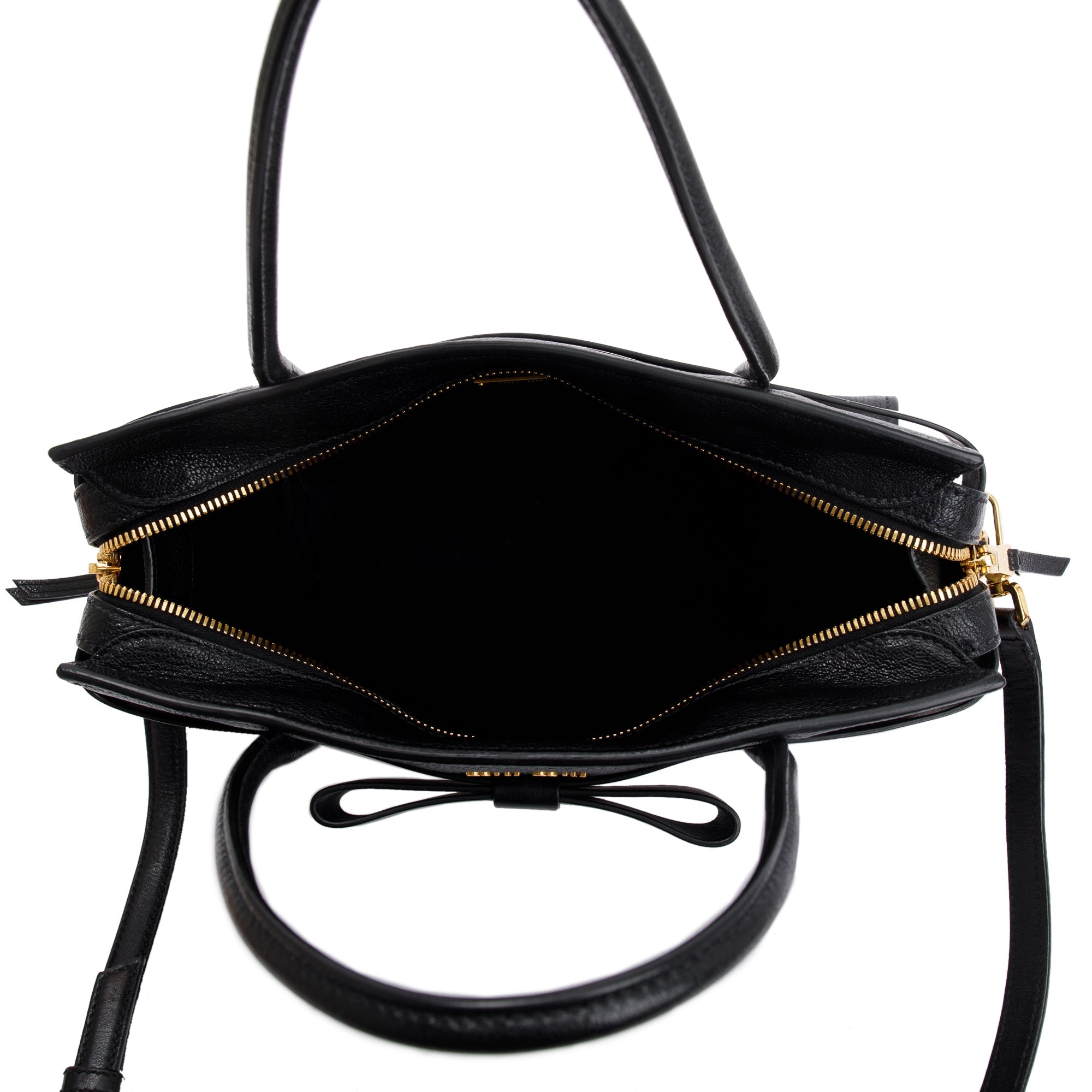 Miu Miu Black Leather Madras Fiocco Bow Tote w/ Strap