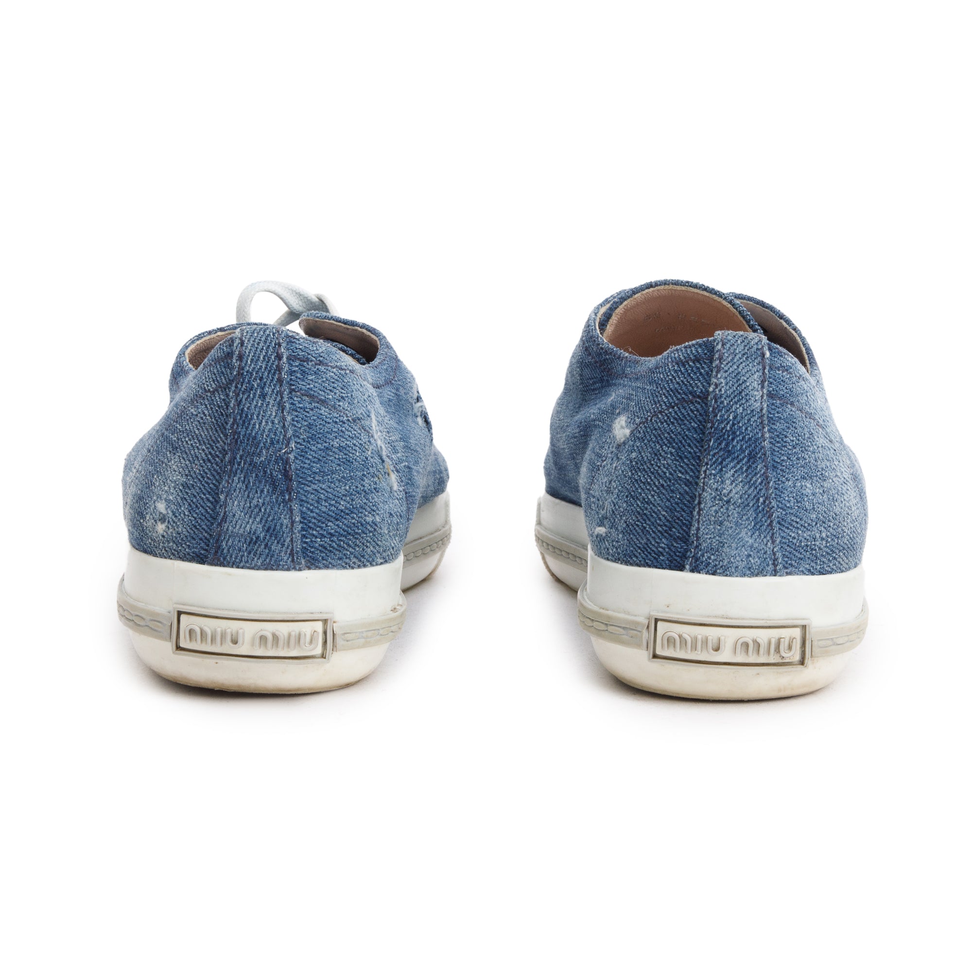Miu Miu Blue Denim Crystal Embellished Sneakers, Size 38.5