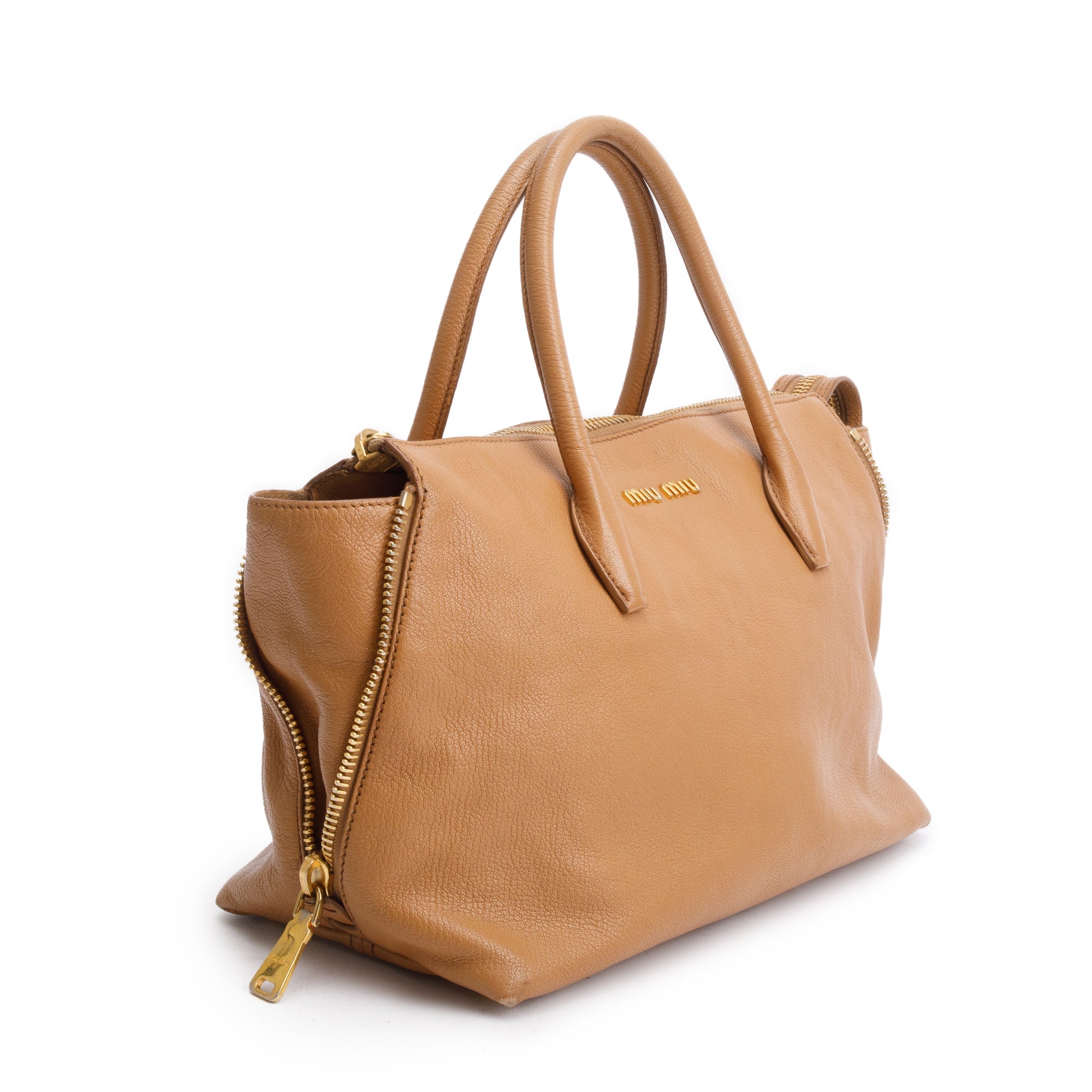 Miu Miu Brown Leather Madras Bauletto Handle Bag w/ Strap