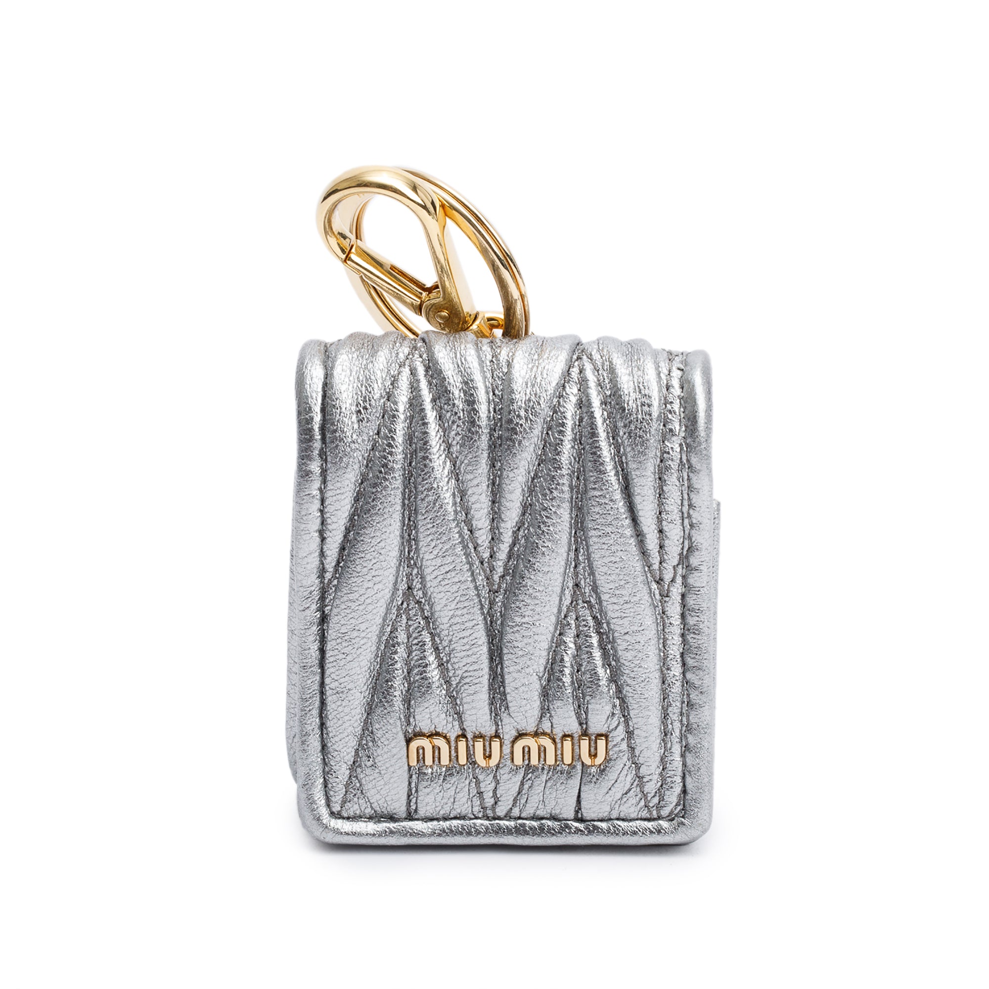 Miu Miu Metallic Silver Nappa Leather Airpod Case
