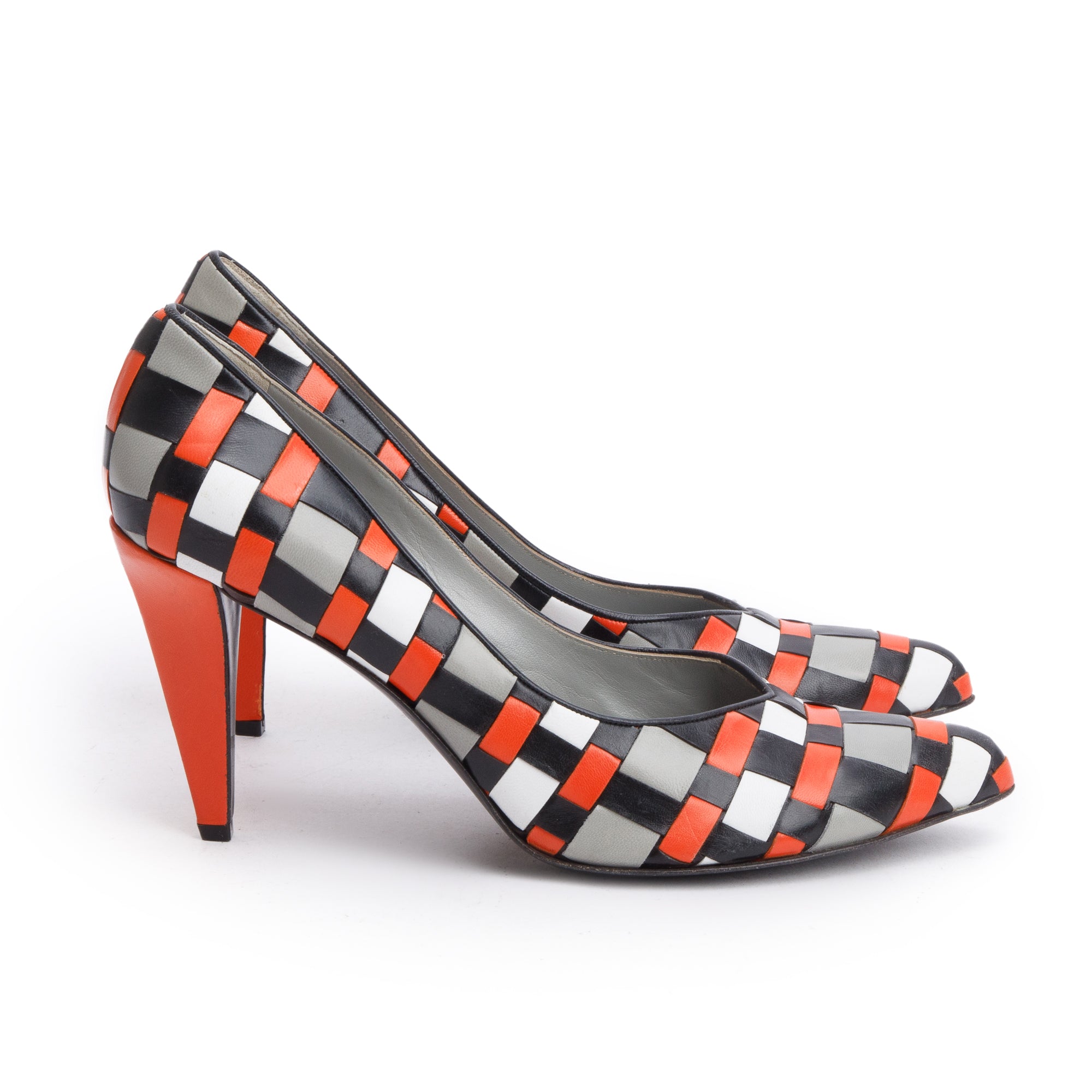 Miu Miu Multicolor Leather Weave Accent Pumps, Size 40.5