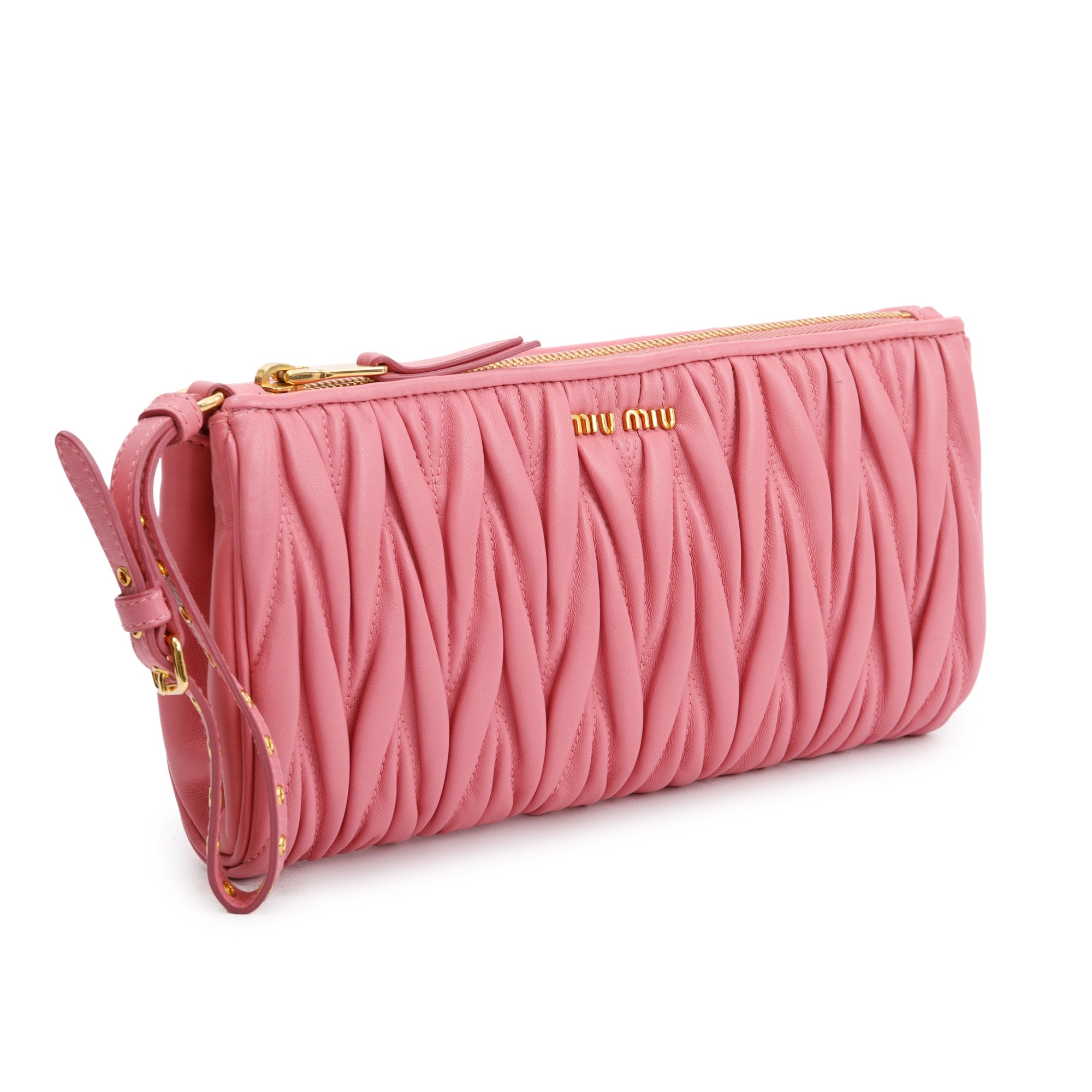 Miu Miu Pink Matelasse Nappa Wrystlet Clutch Bag w/ Authenticity Card