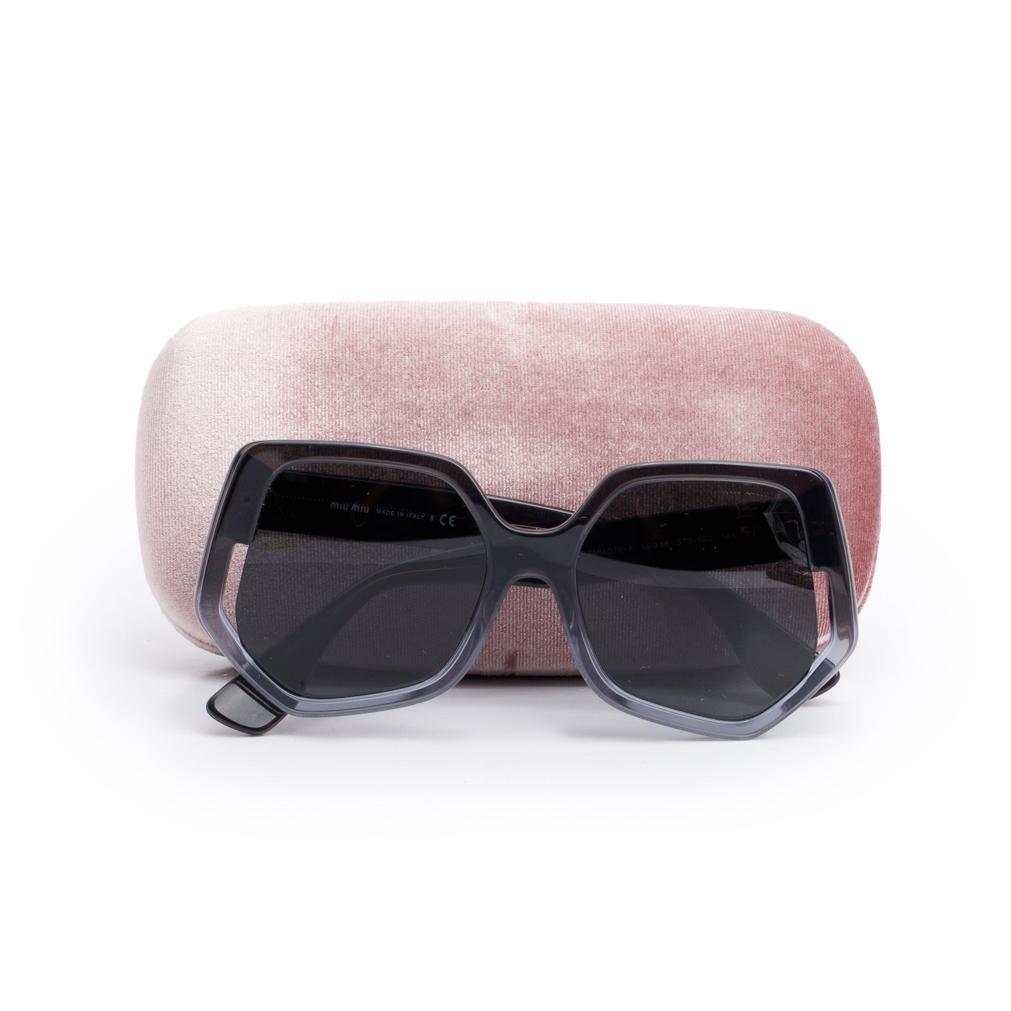 Miu Miu SMU 07V-A Black Acetate Logo Geometric Oversized Sunglasses w/ Case
