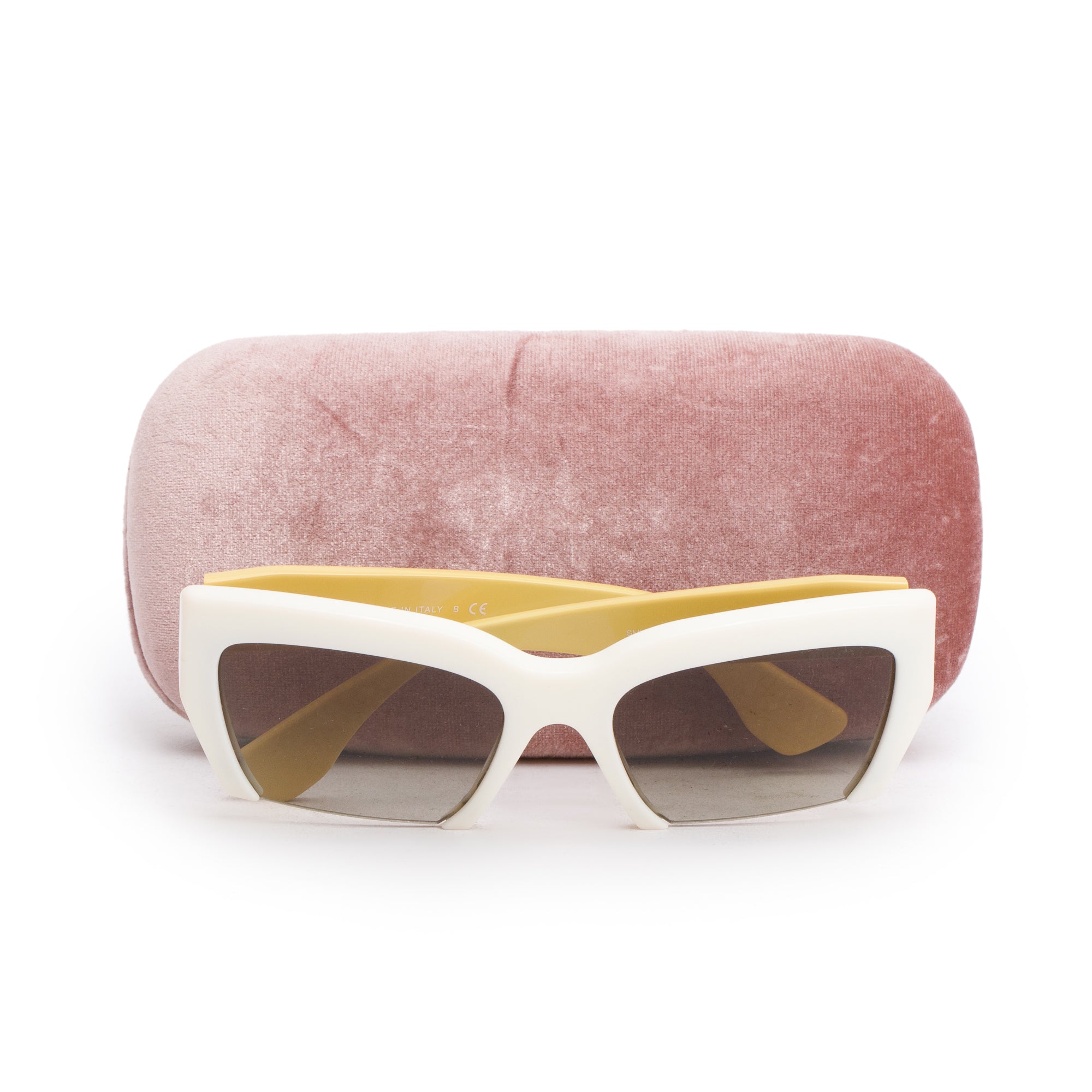 Miu Miu SMU11O White/Beige Acetate Rasoir Half Rim Sunglasses w/ Case