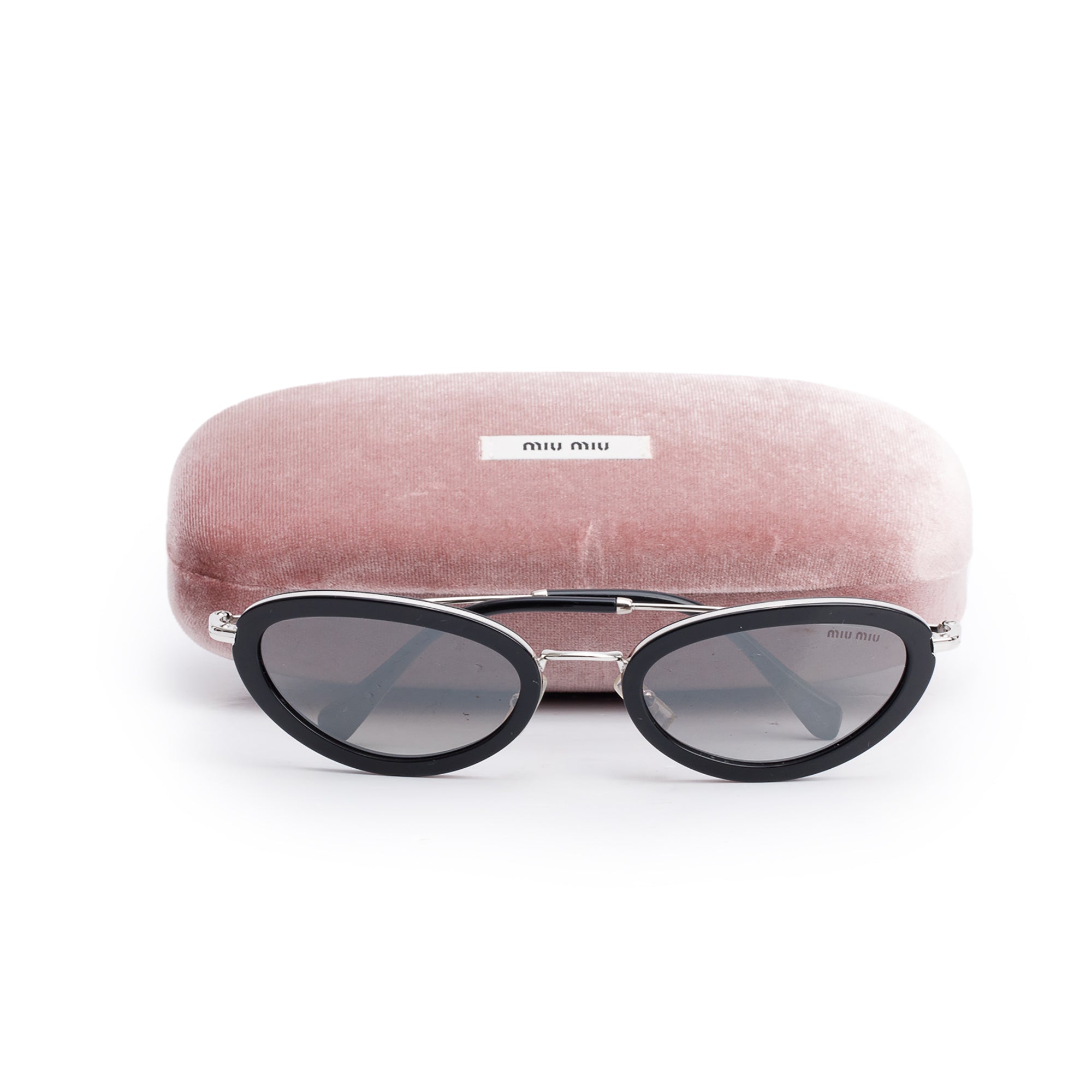 Miu Miu SMU58U Black Acetate Oval Cat-Eye Sunglasses w/ Case