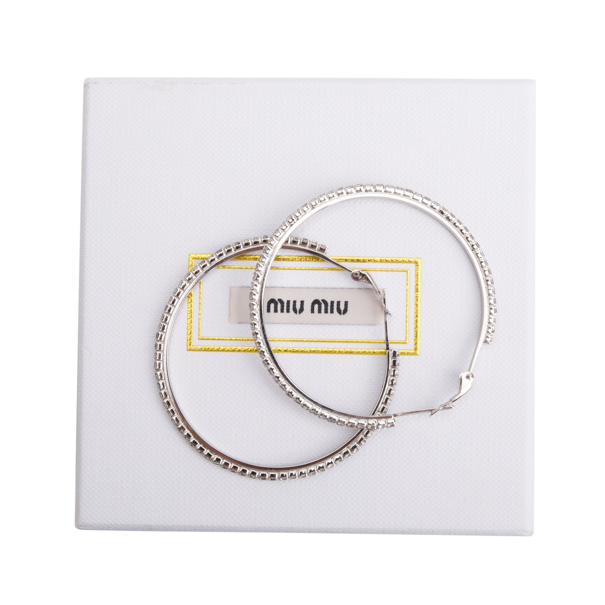 Miu Miu Silver-Plated Crystal Hoop Earrings w/ Box