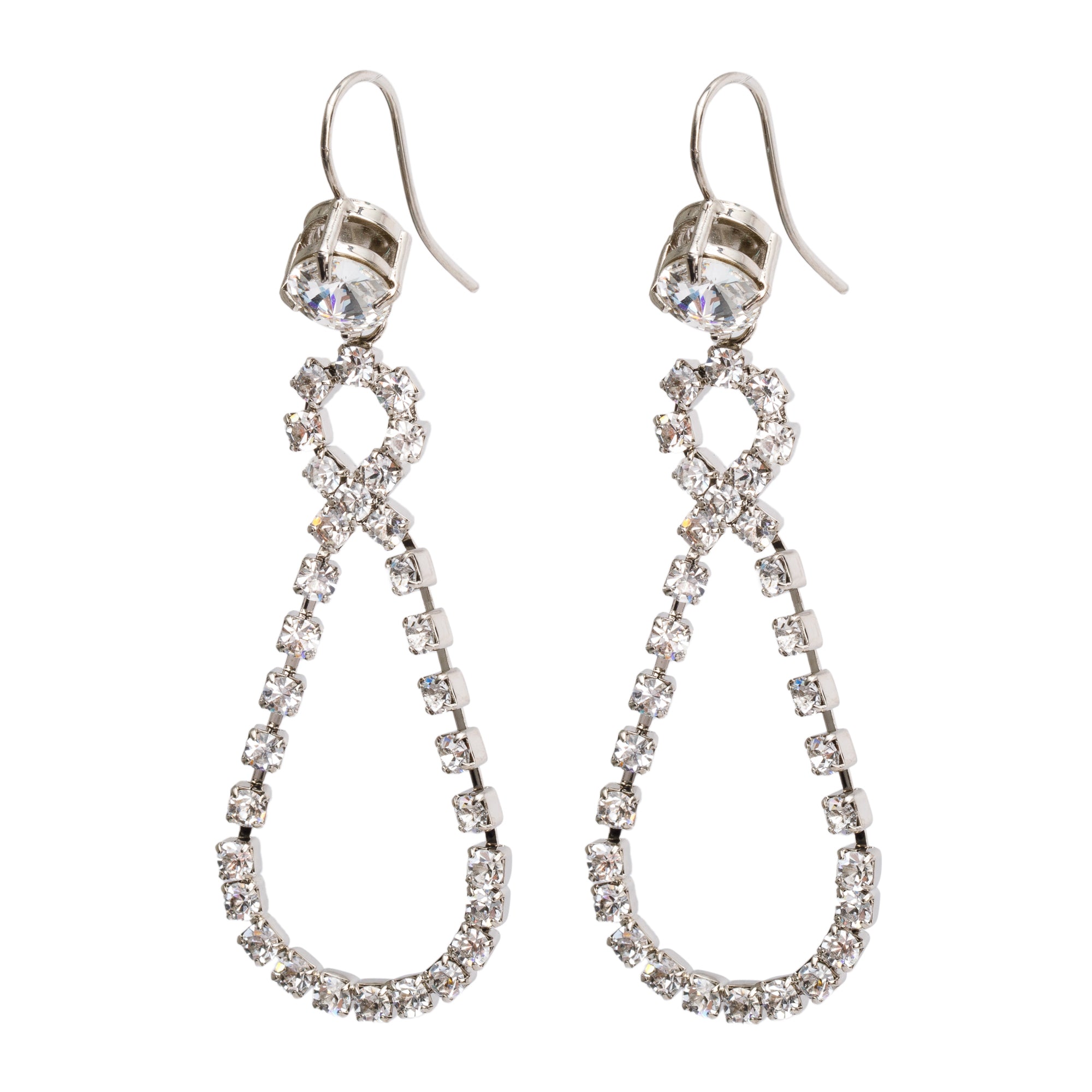 Miu Miu Silver-Tone Metal Crystal Teardrop Hook Drop Earrings w/ Box