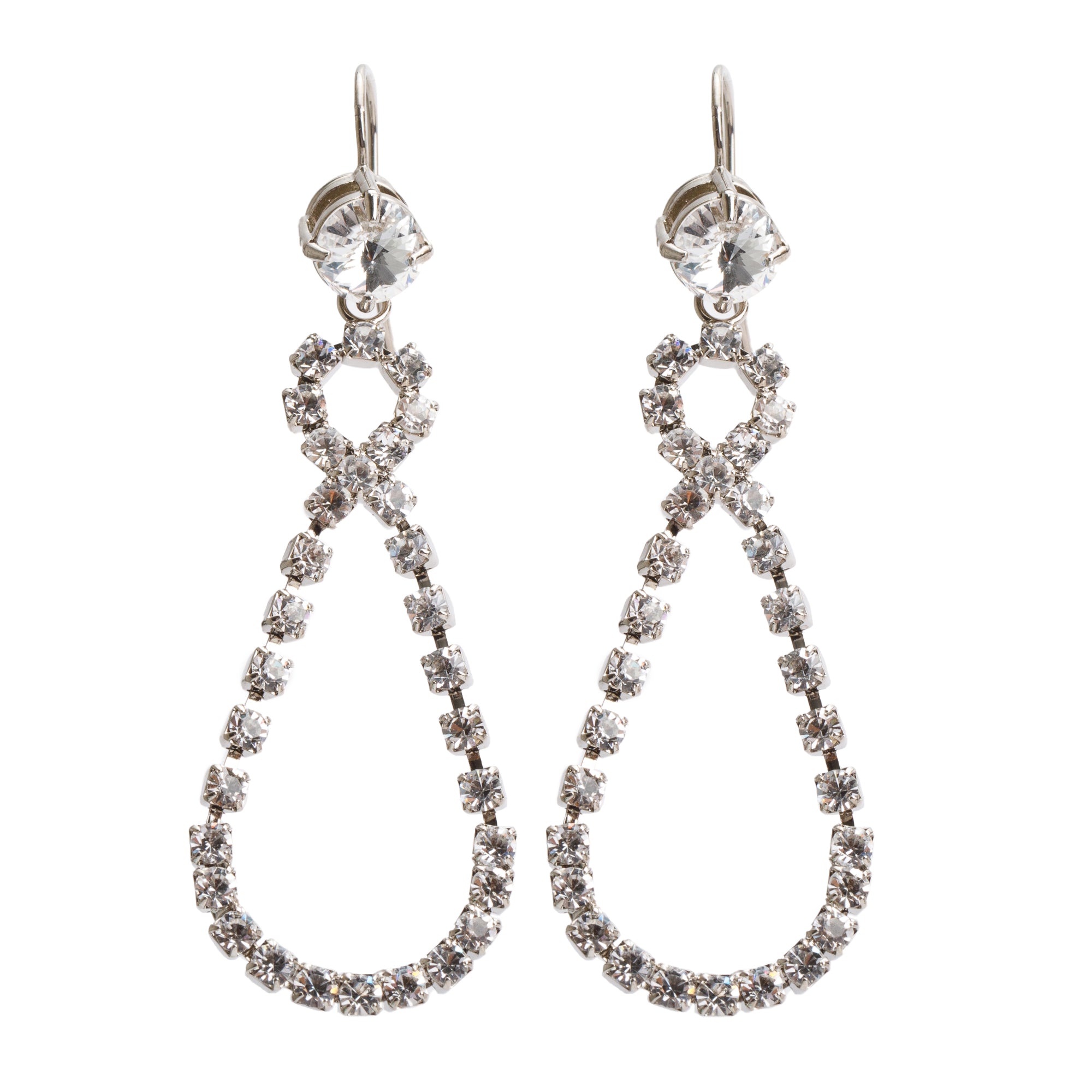 Miu Miu Silver-Tone Metal Crystal Teardrop Hook Drop Earrings w/ Box