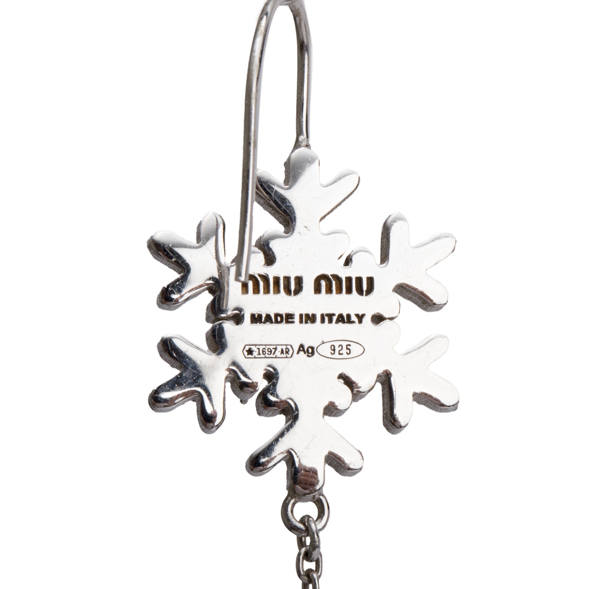 Miu Miu Sterling Silver Faux Pearl & Crystal Snowflake Drop Earrings w/ Box