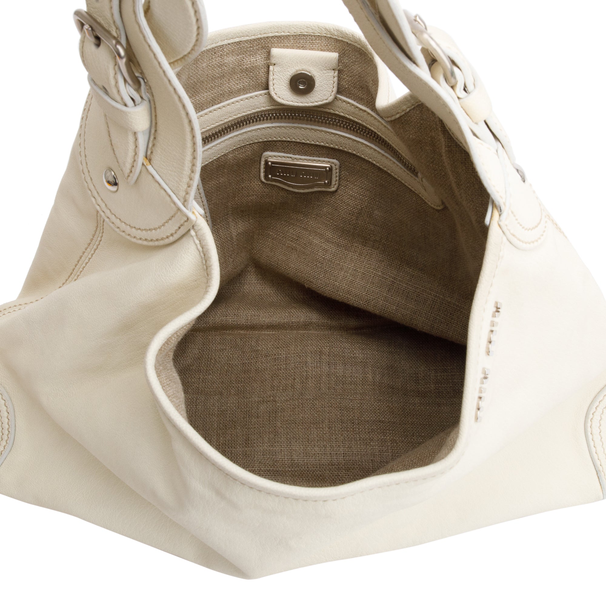 Miu Miu White Nappa Leather Hobo Shoulder Bag