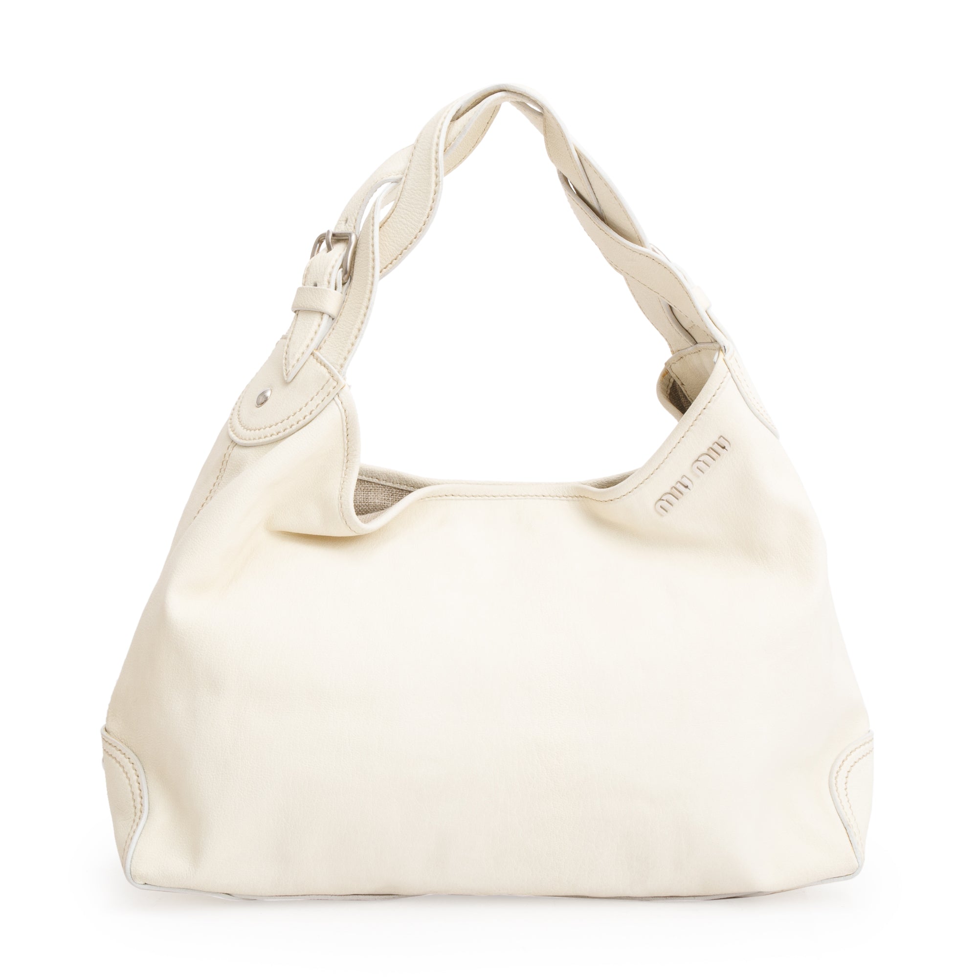 Miu Miu White Nappa Leather Hobo Shoulder Bag