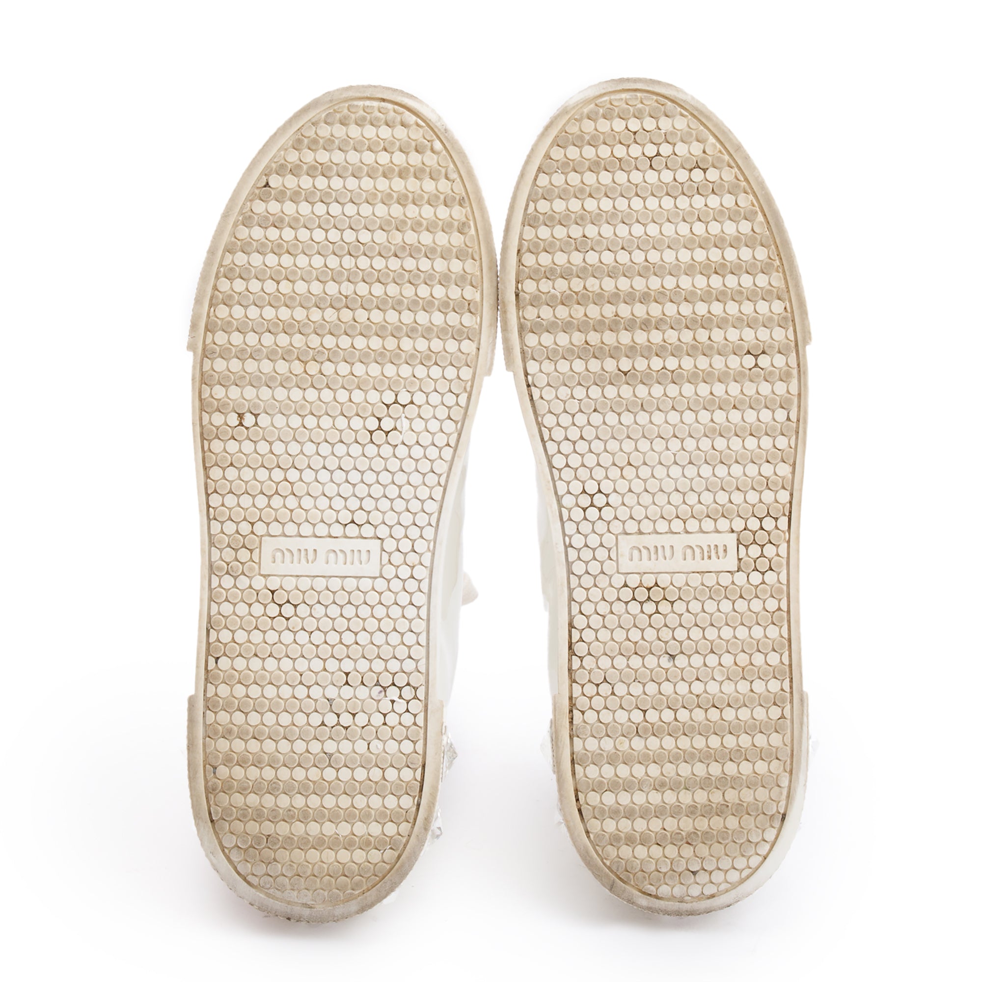 Miu Miu White Patent Leather Crystal Embellished Sneakers, Size 36.5 w/ Box