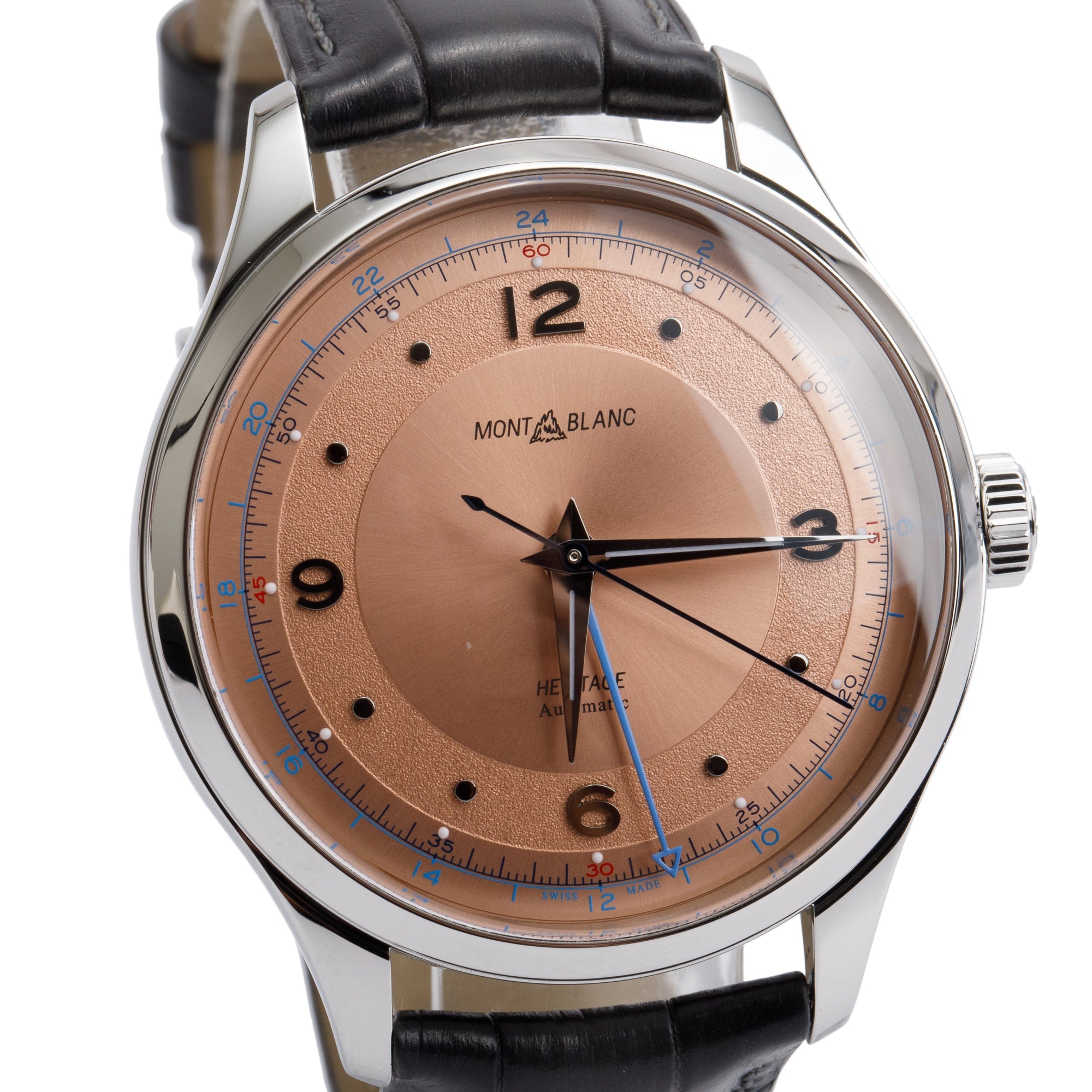 Montblanc 2022 Stainless Steel Heritage GMT 40 MM Automatic Watch, Salmon Dial w/ Box & Papers