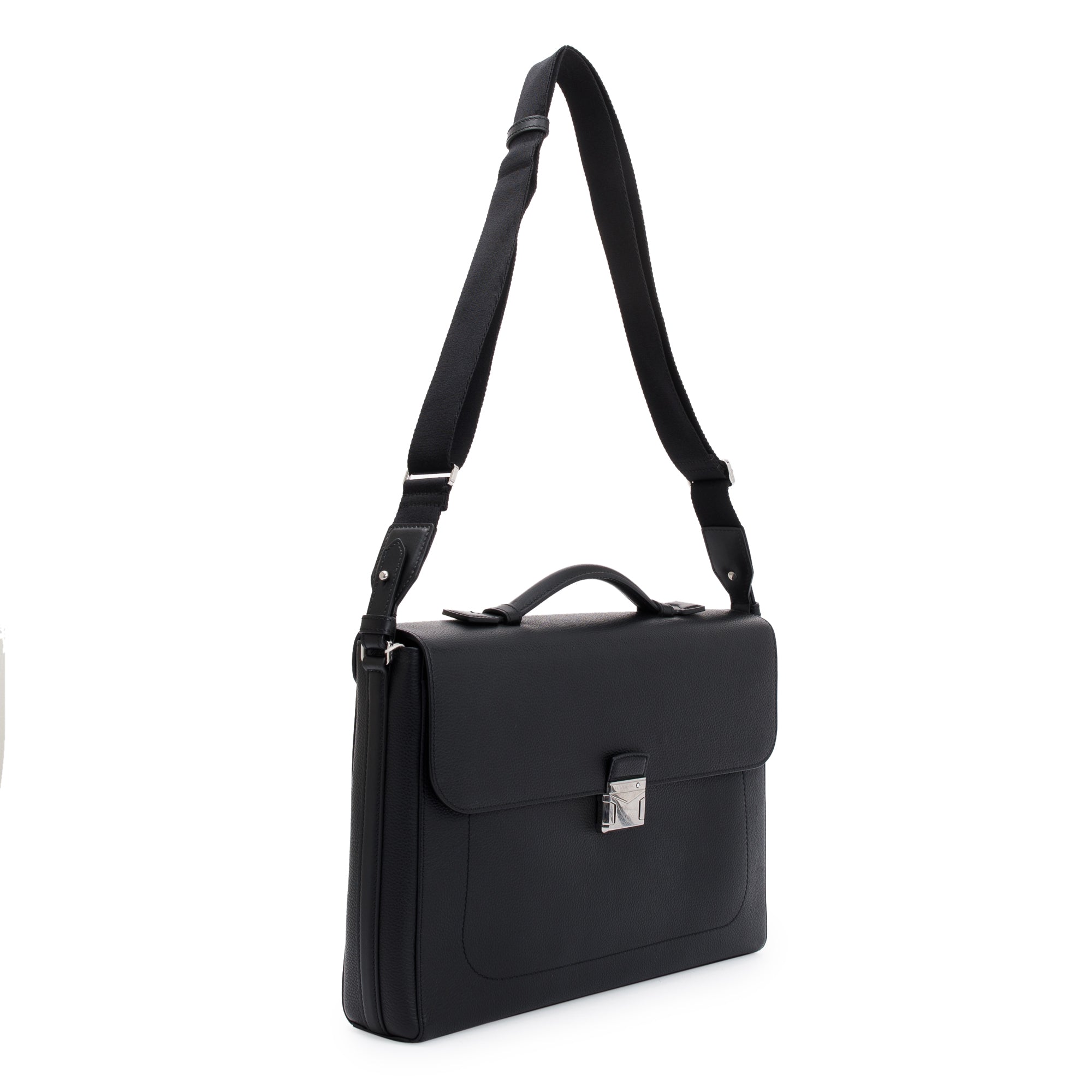 Montblanc Black Soft Grain Leather Single Gusset Briefcase w/ Strap