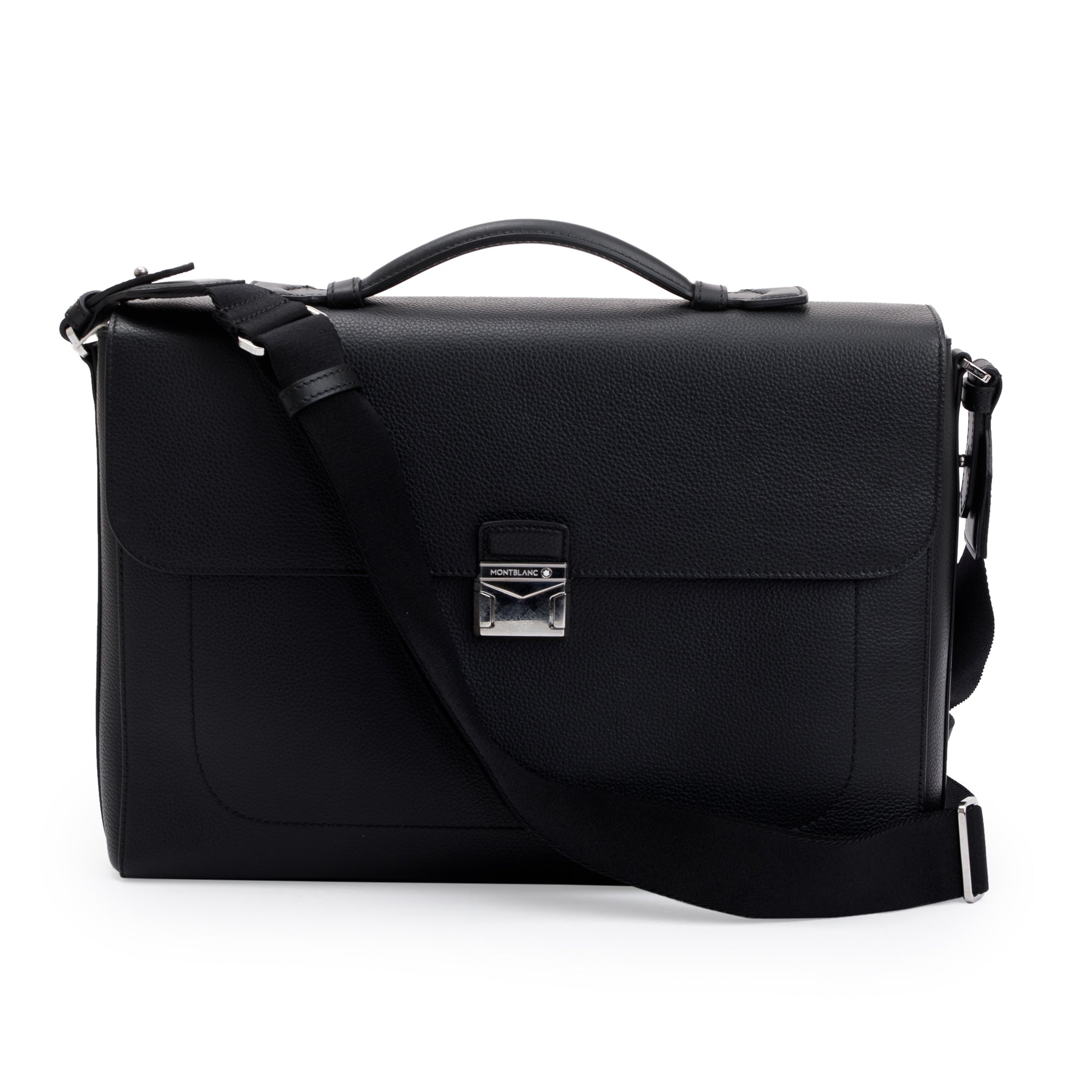 Montblanc Black Soft Grain Leather Single Gusset Briefcase w/ Strap