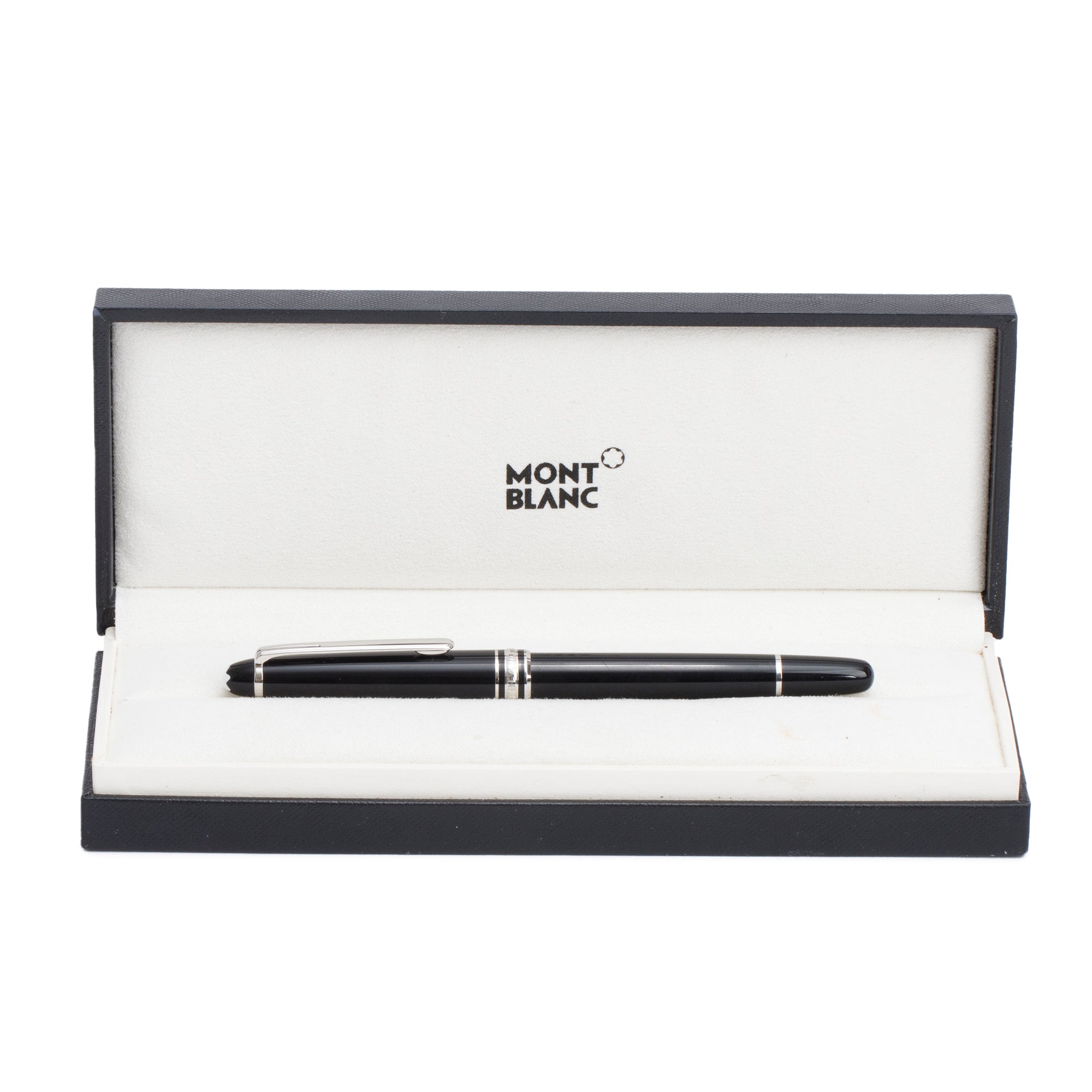 Montblanc Platinum Coated Meisterstuck Black Resin Rollerball Pen w/ Box