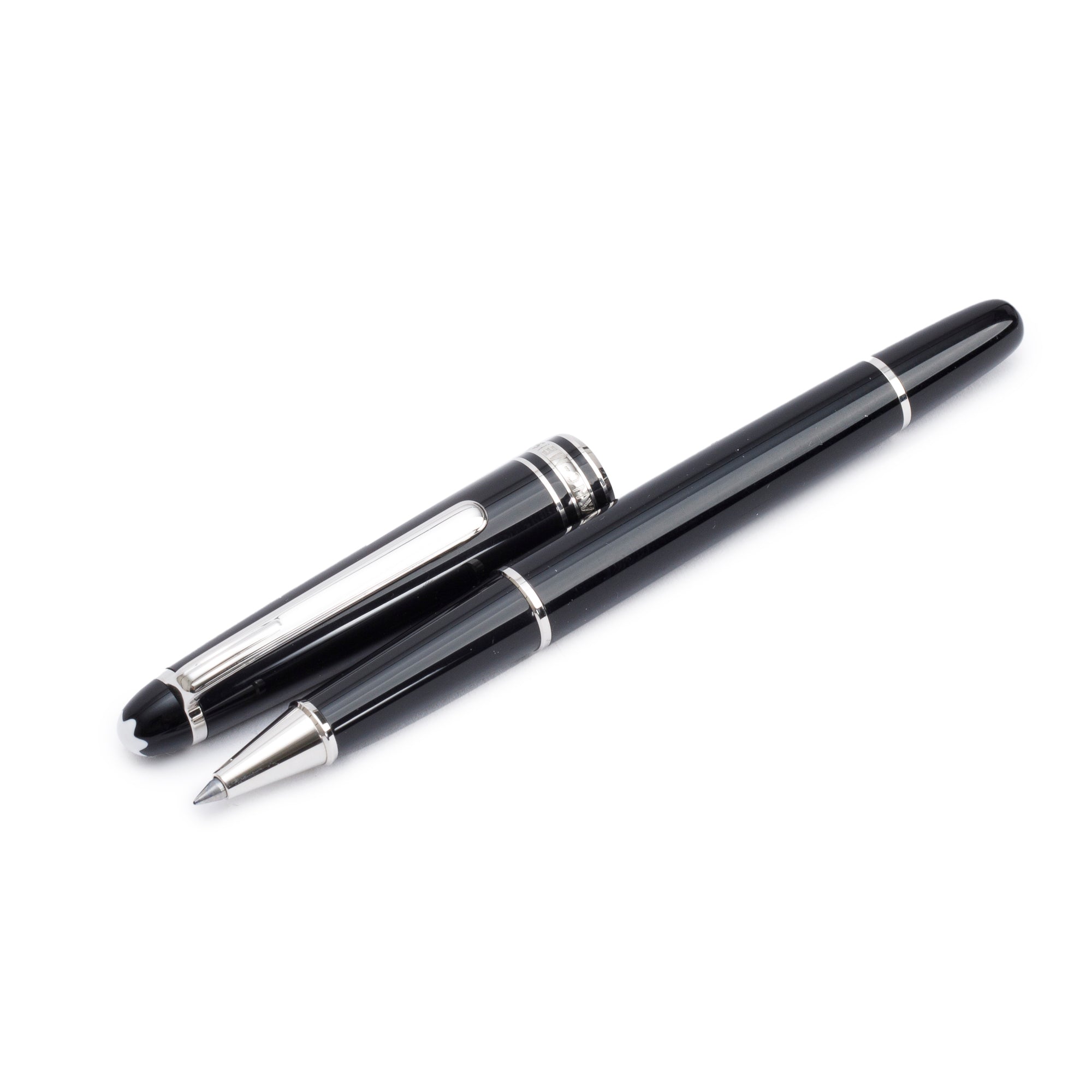 Montblanc Platinum Coated Meisterstuck Black Resin Rollerball Pen w/ Box