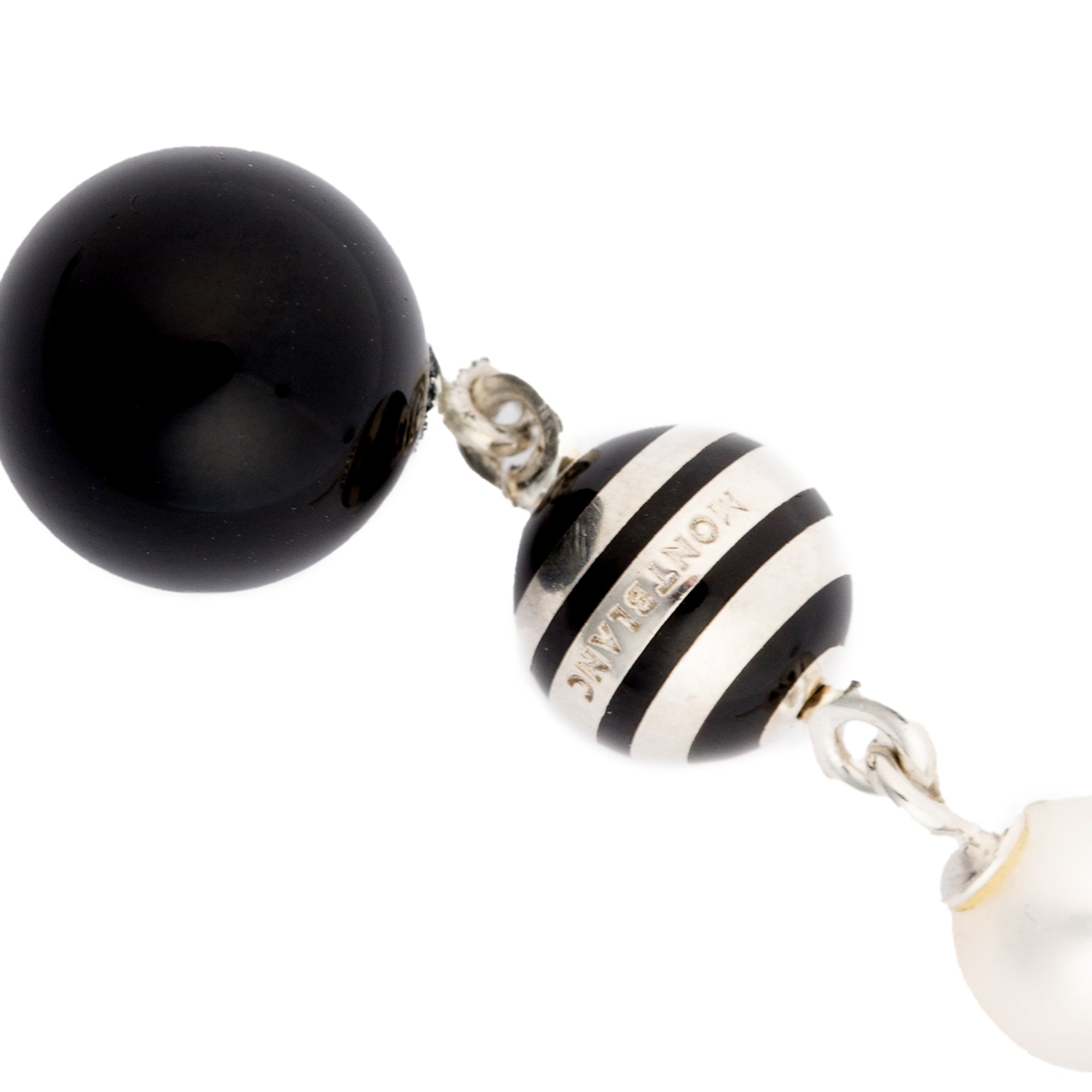 Montblanc Sterling Silver Pearl & Onyx Drop Earrings