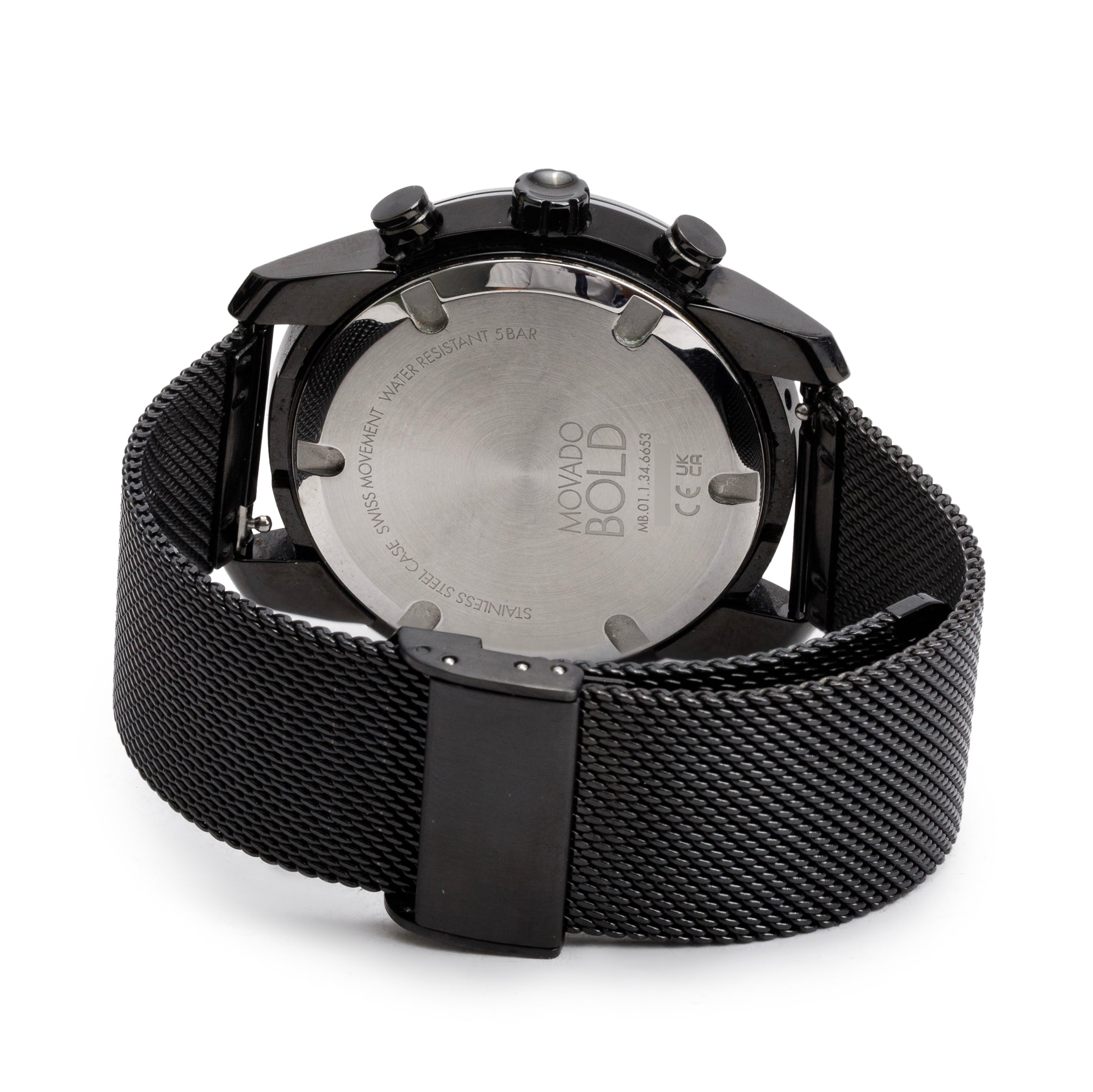 Movado Black PVD Plated Stainless Steel Bold 44 MM Chronograph Quartz Watch w/ Box & Extra Strap