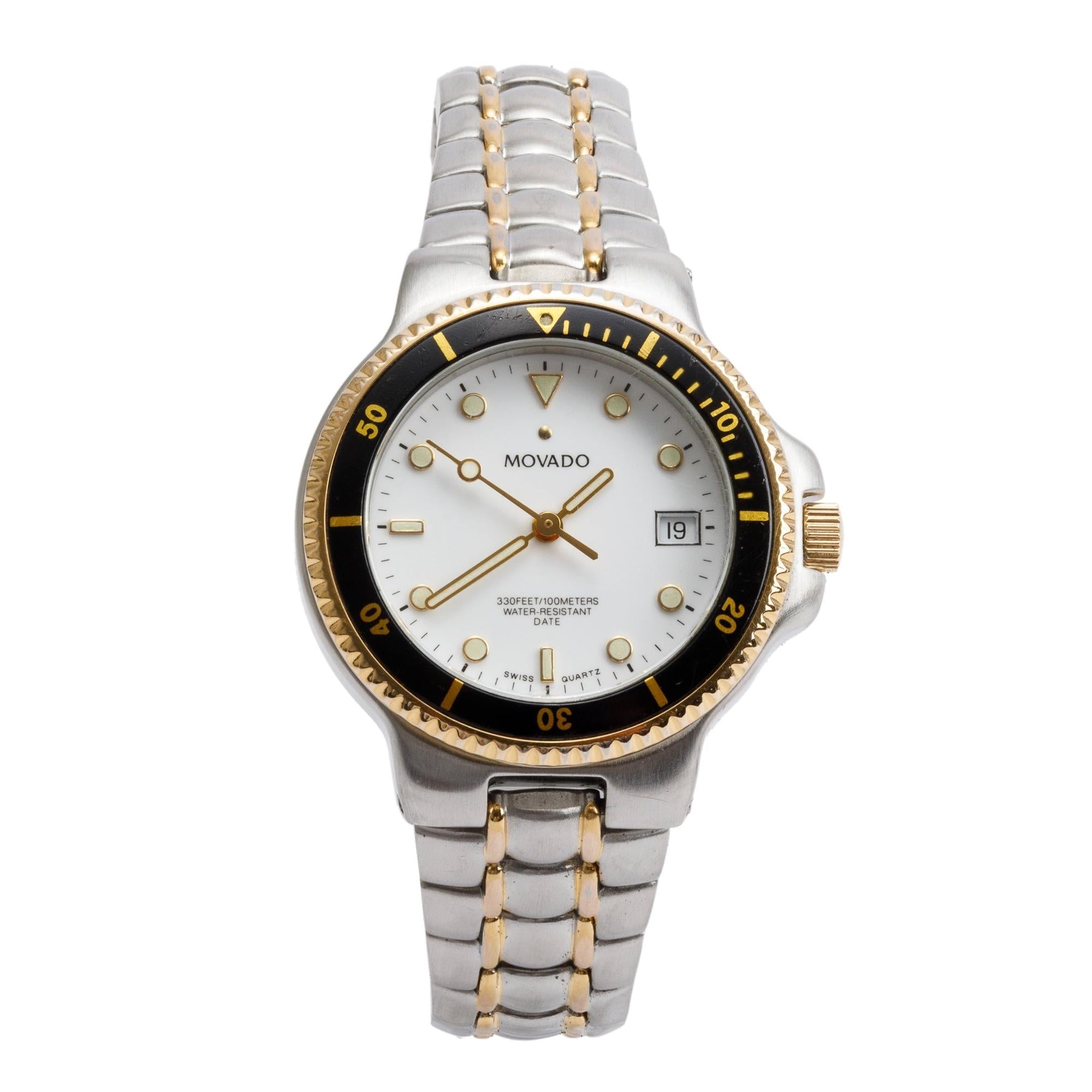 Movado Gold-Plated & Stainless Steel Diver 28 MM Ladies Quartz Watch
