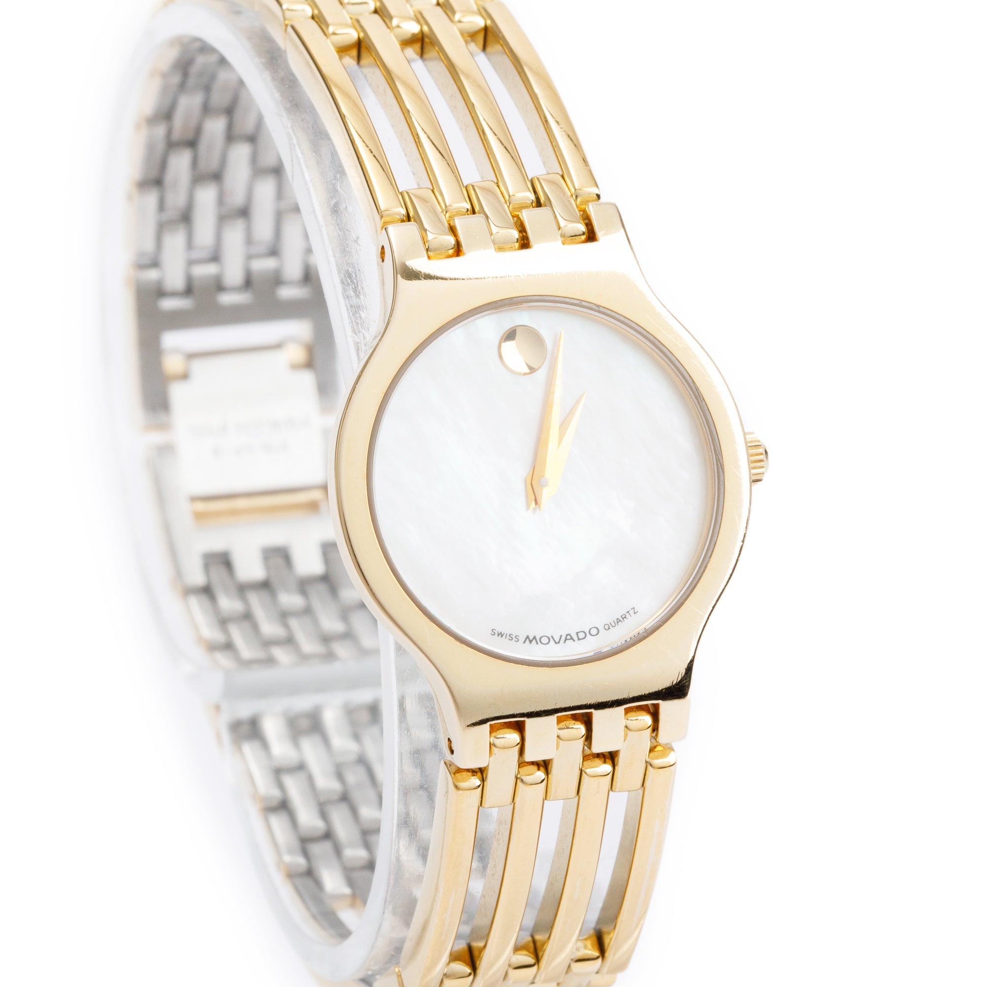 Movado Gold Plated Stainless Steel Esperanza Mother of Pearl Dial 23 MM Watch w/ Box