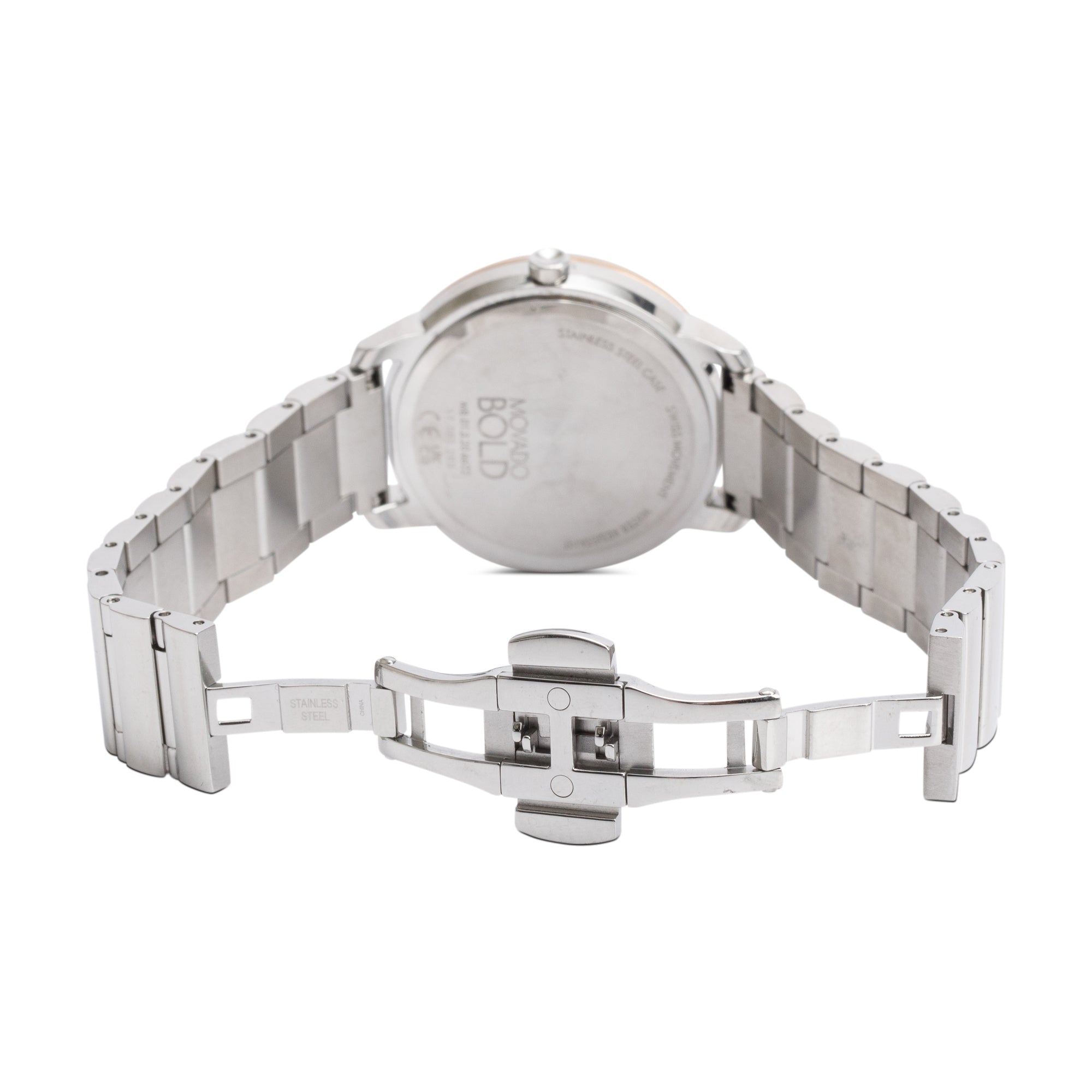 Movado Rose Gold Plated & Stainless Steel Bold 32 MM Pave Dial Quartz Watch