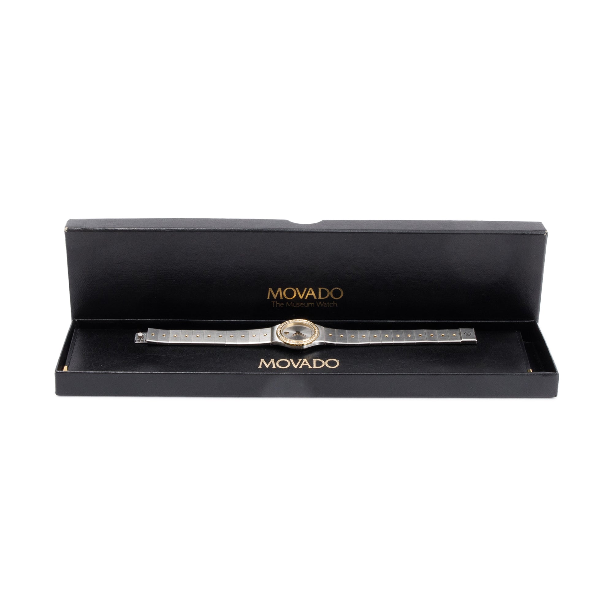 Movado Stainless Steel & 14k Yellow Gold Diamond Bezel Museum 23 MM Watch w/ Box