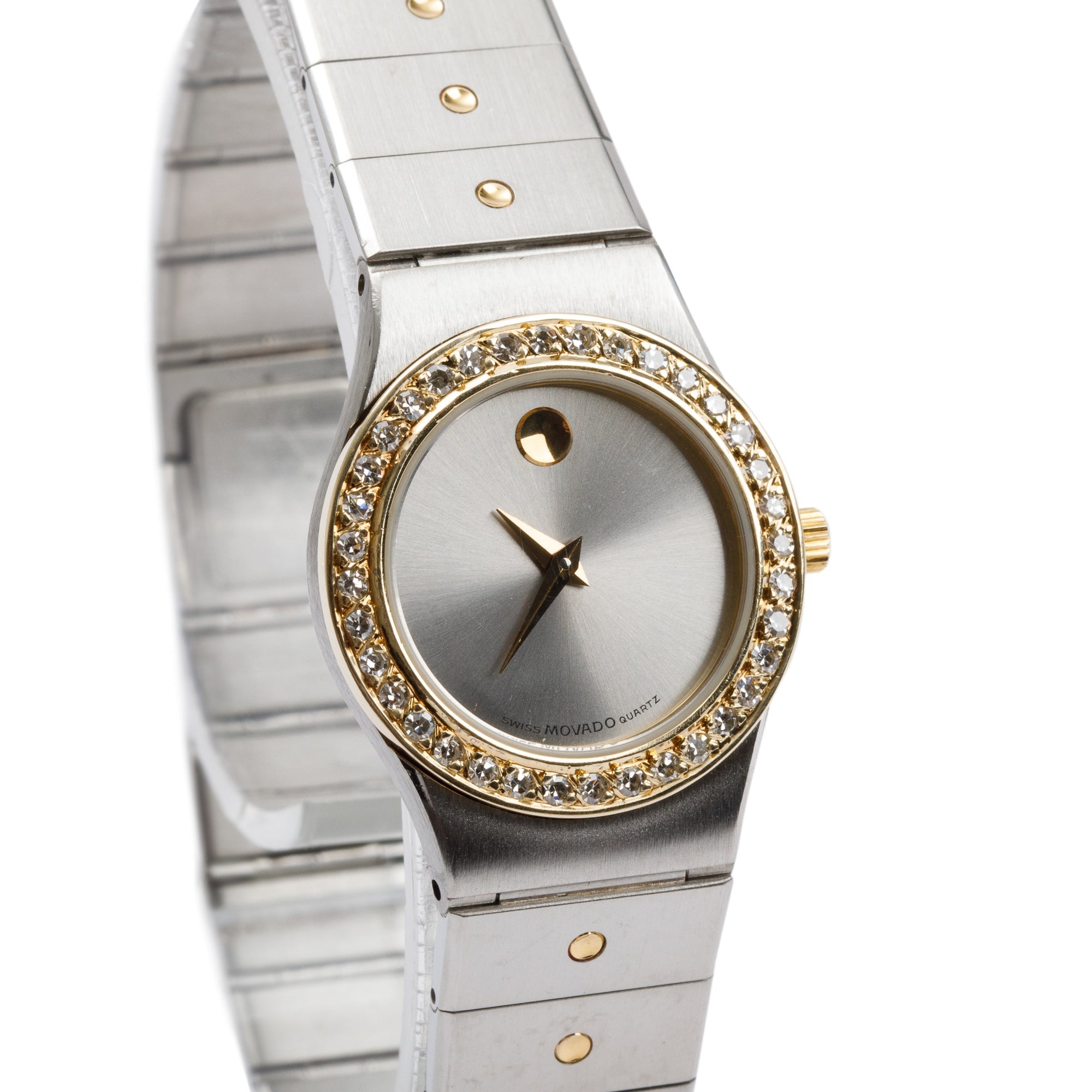 Movado Stainless Steel & 14k Yellow Gold Diamond Bezel Museum 23 MM Watch w/ Box